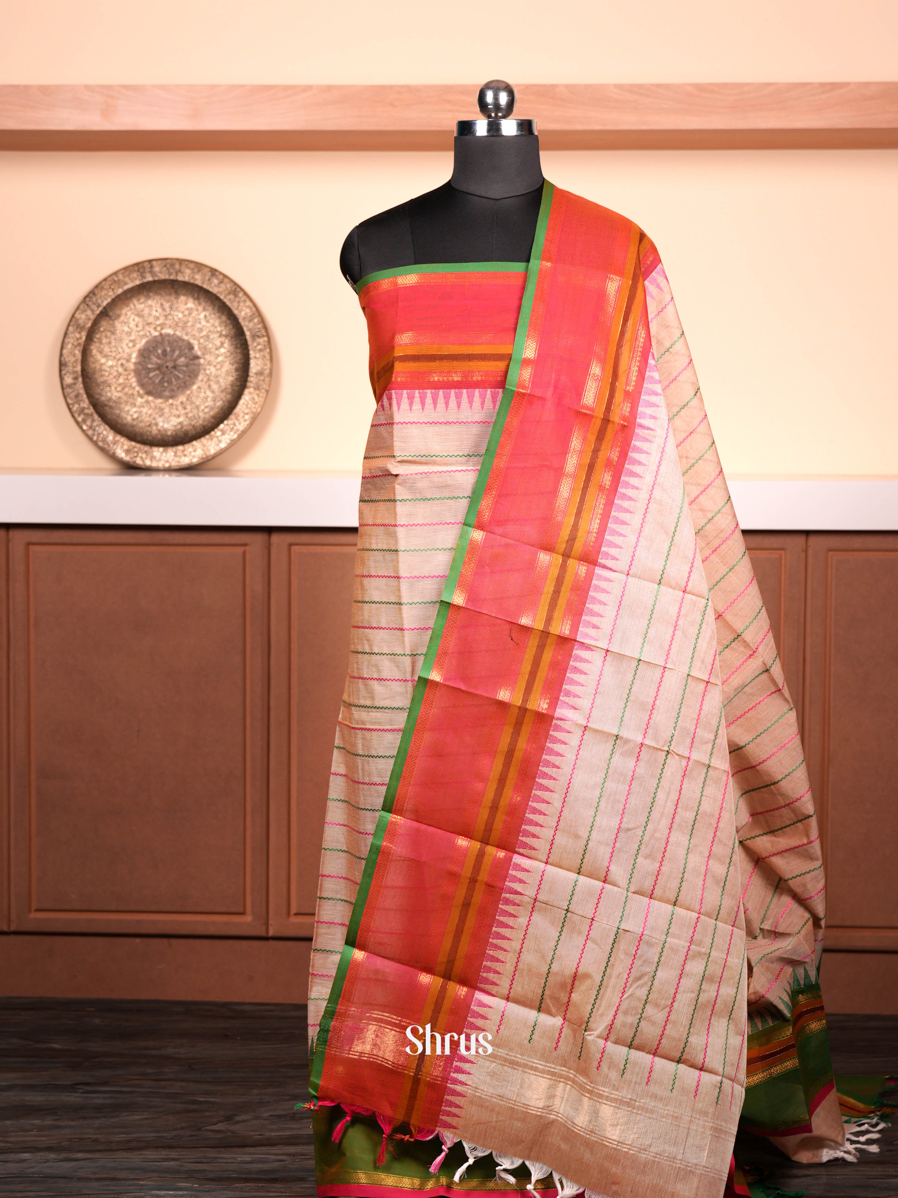 Cream & Green - chettinad top & dupatta combo - Shop on ShrusEternity.com