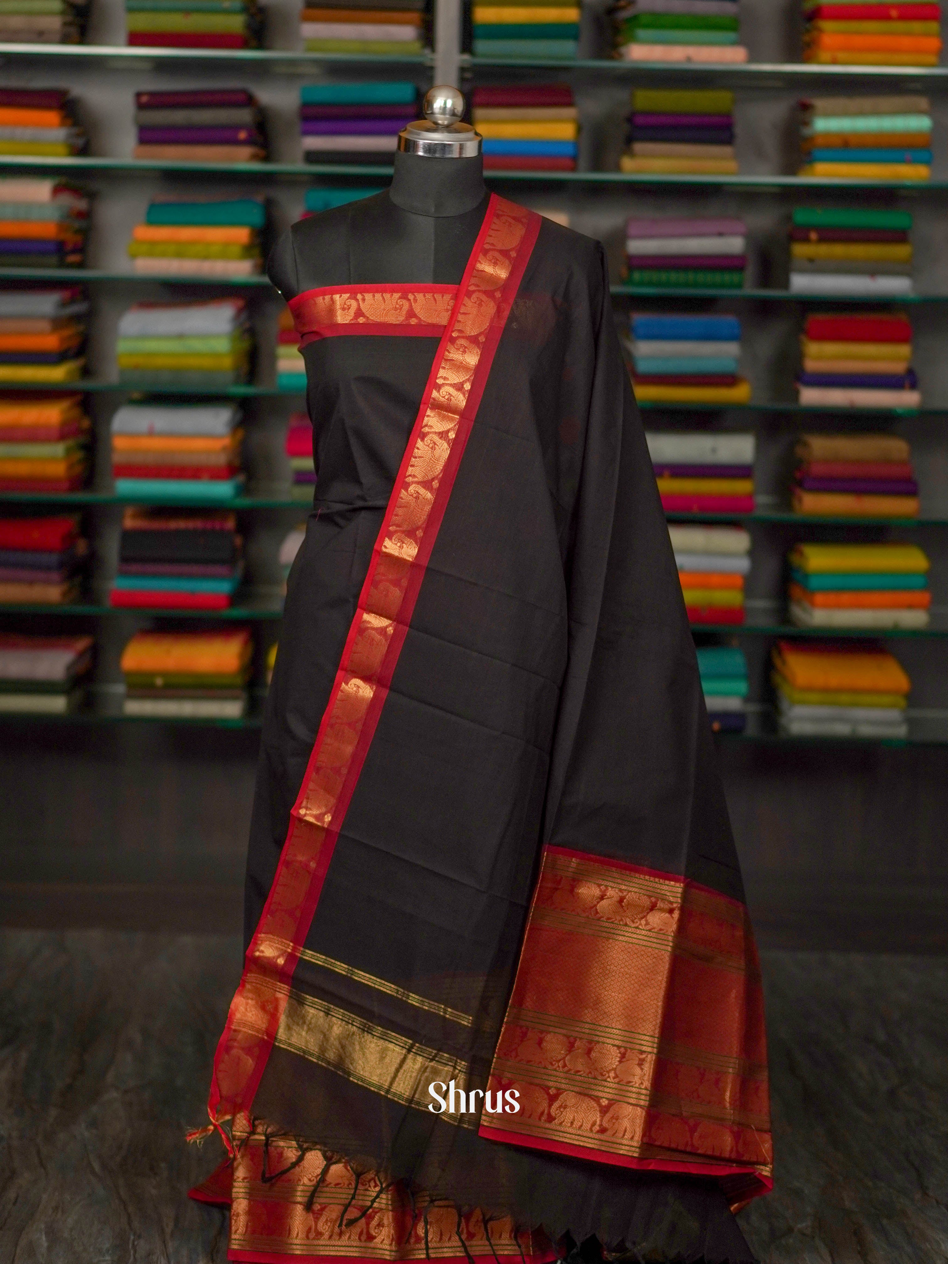 Black & Red - chettinad top & dupatta combo - Shop on ShrusEternity.com