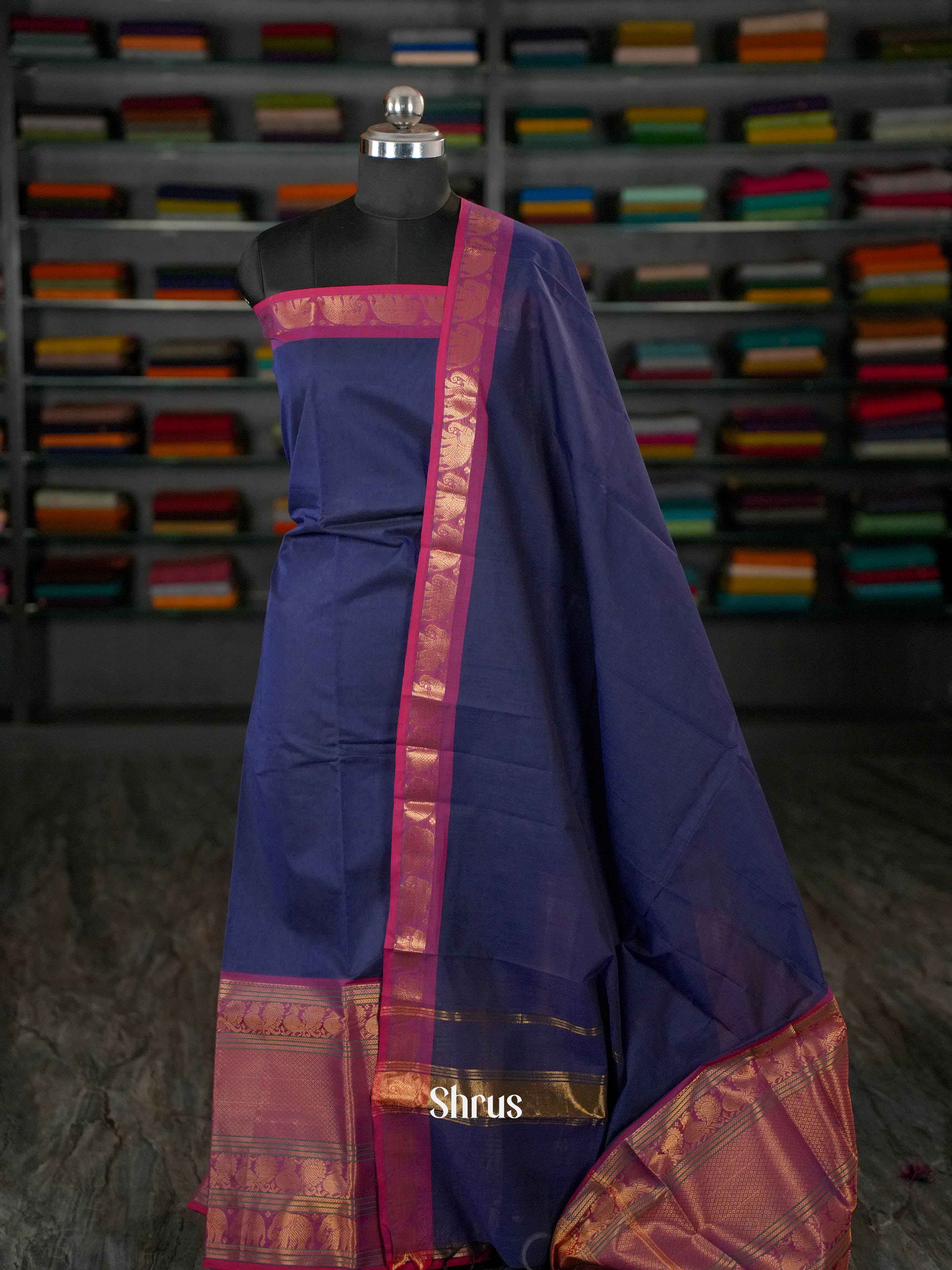 Blue & Pink- chettinad top & dupatta combo - Shop on ShrusEternity.com