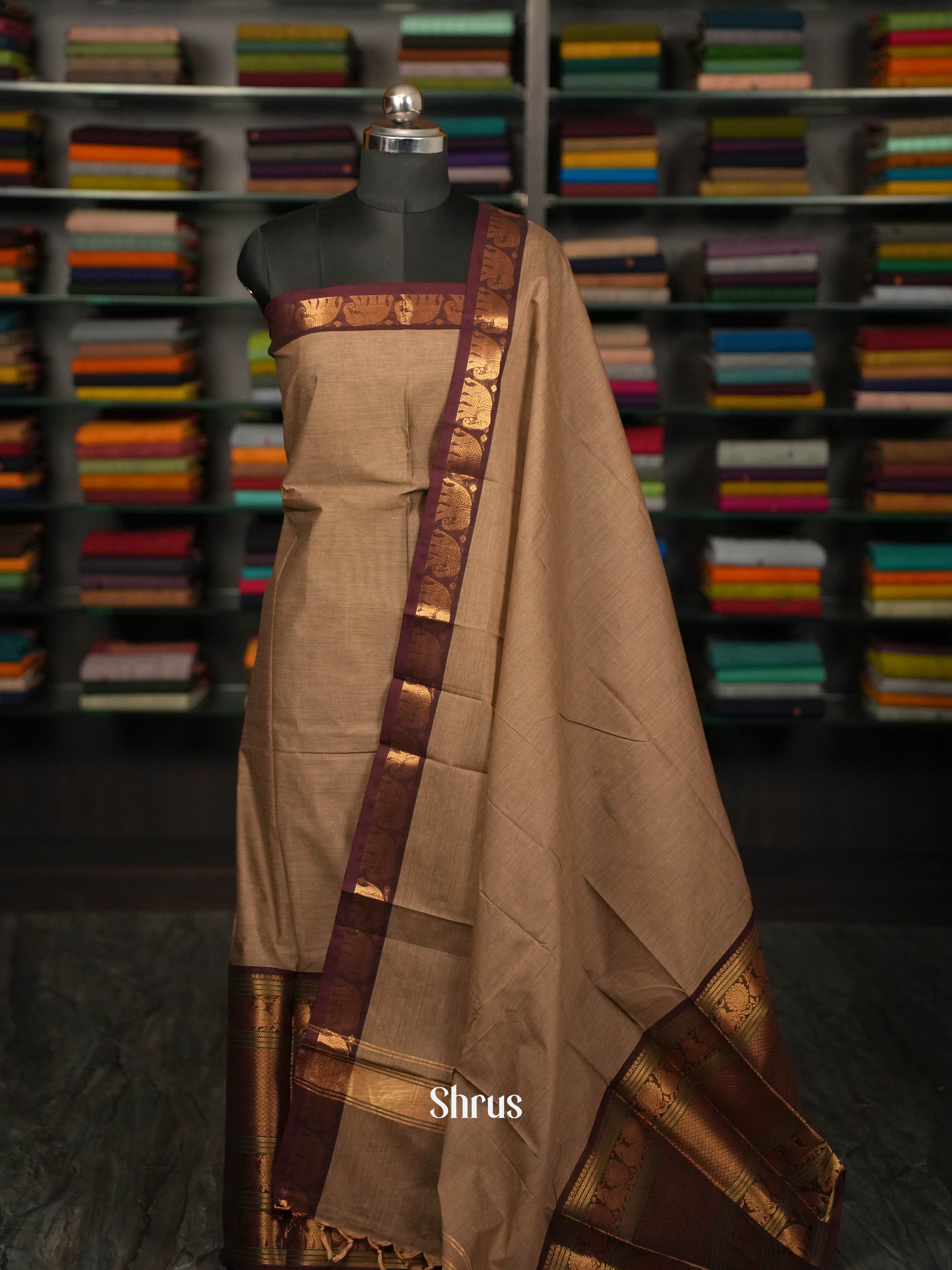 Light Brown & Brown - chettinad dupatta combo - Shop on ShrusEternity.com