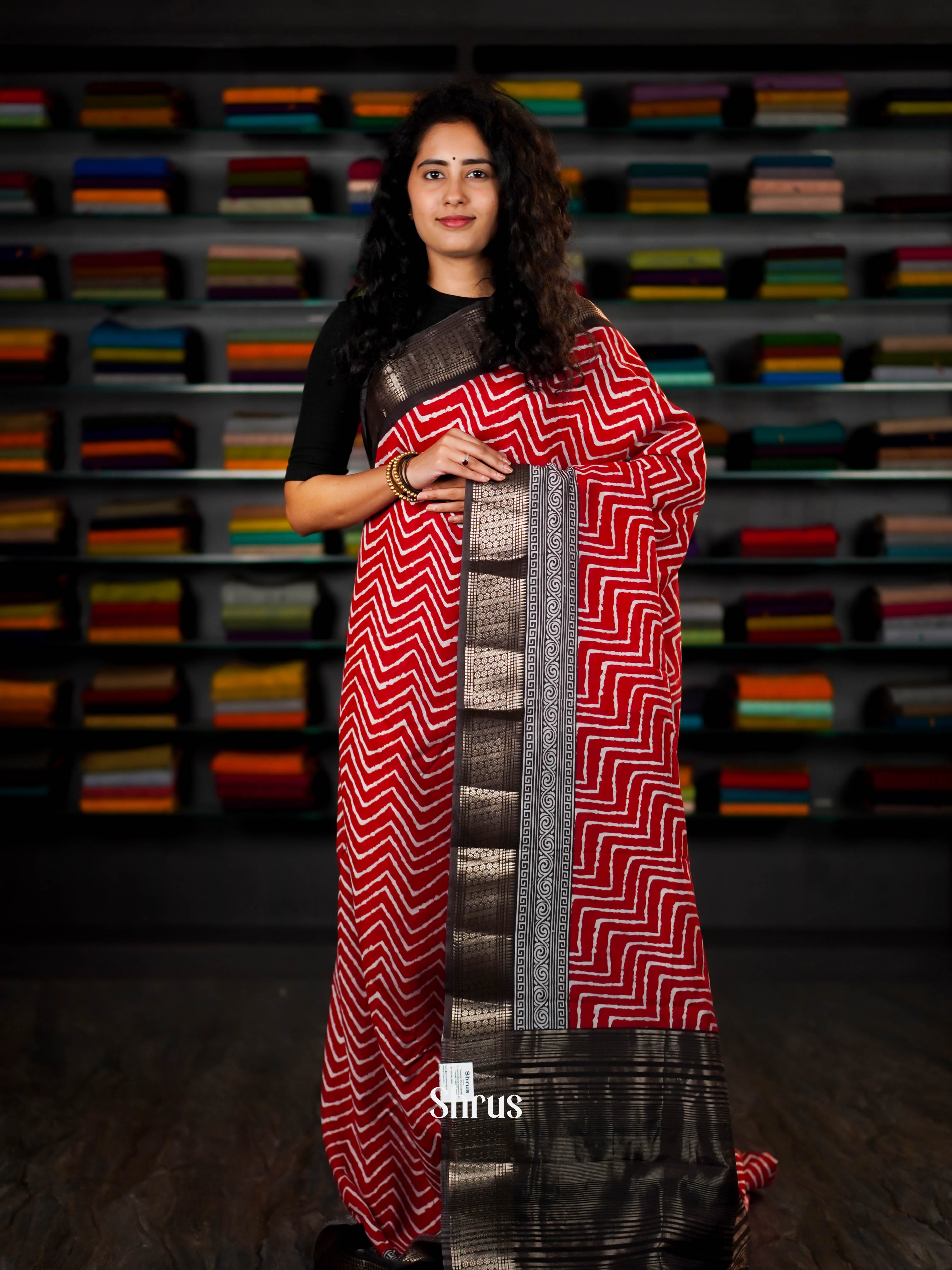 Red & Black - Art Modal Saree - Shop on ShrusEternity.com