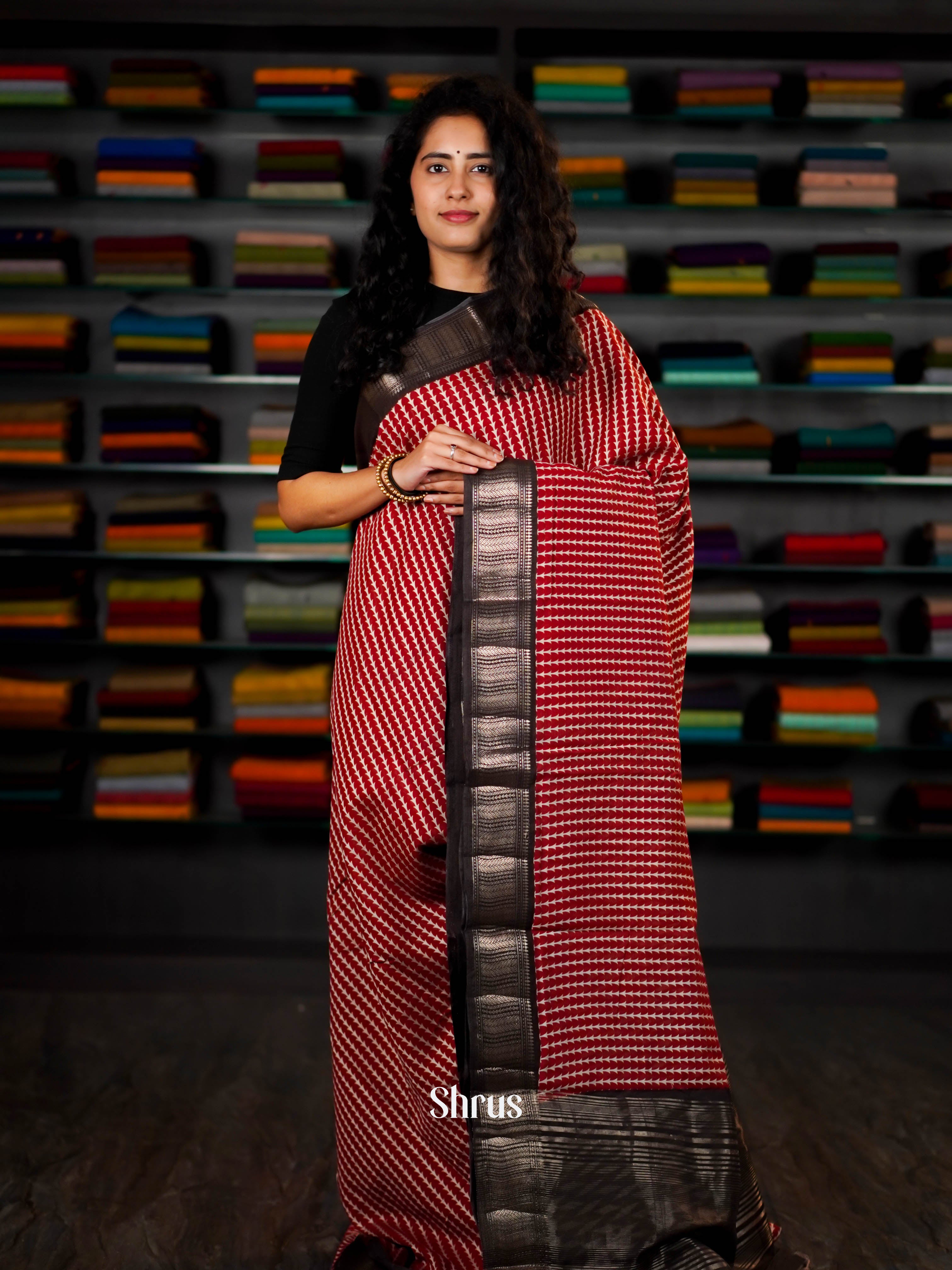 Red & Black - Art Modal Saree - Shop on ShrusEternity.com