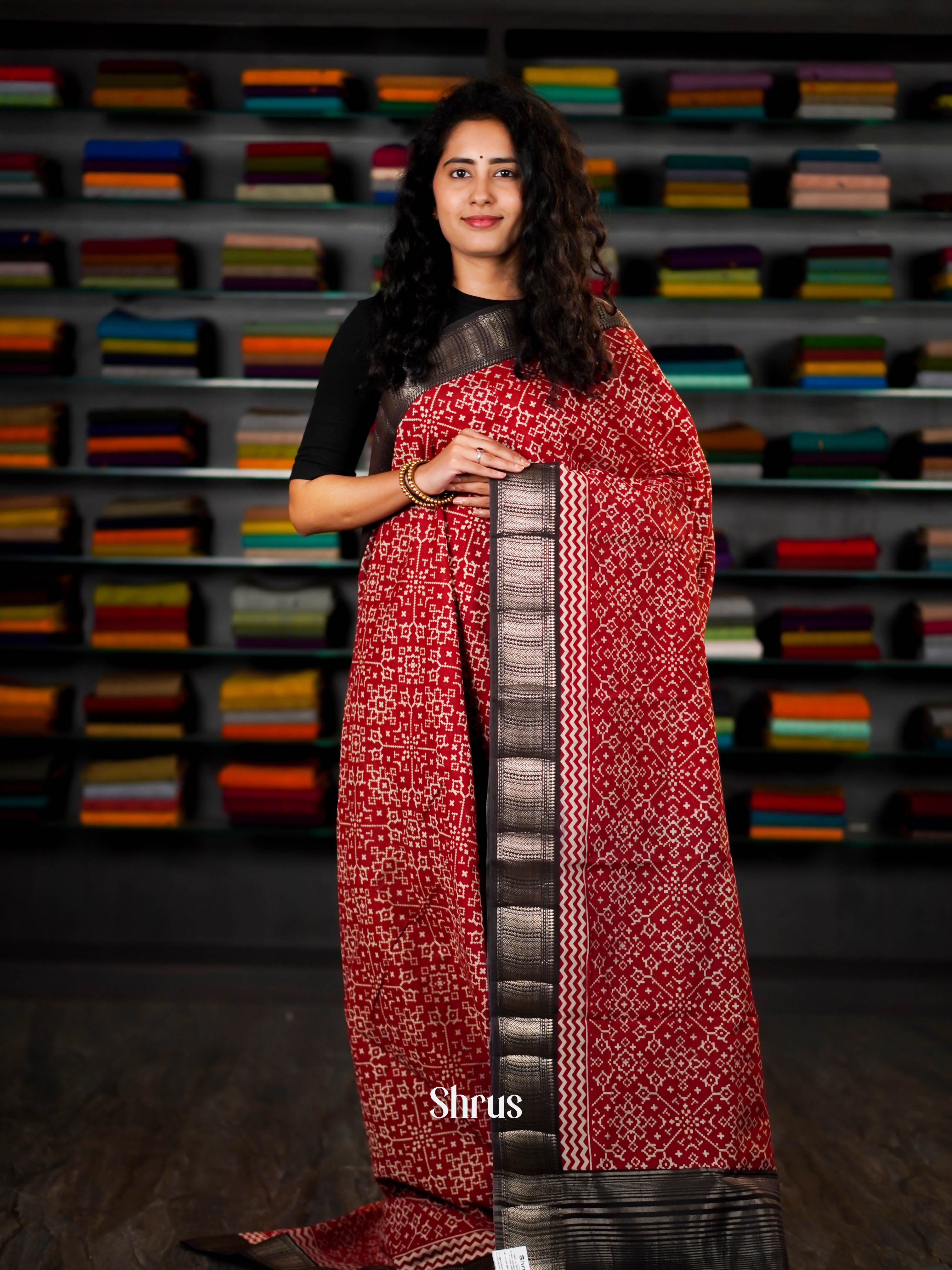 Red & Black - Art Modal Saree - Shop on ShrusEternity.com