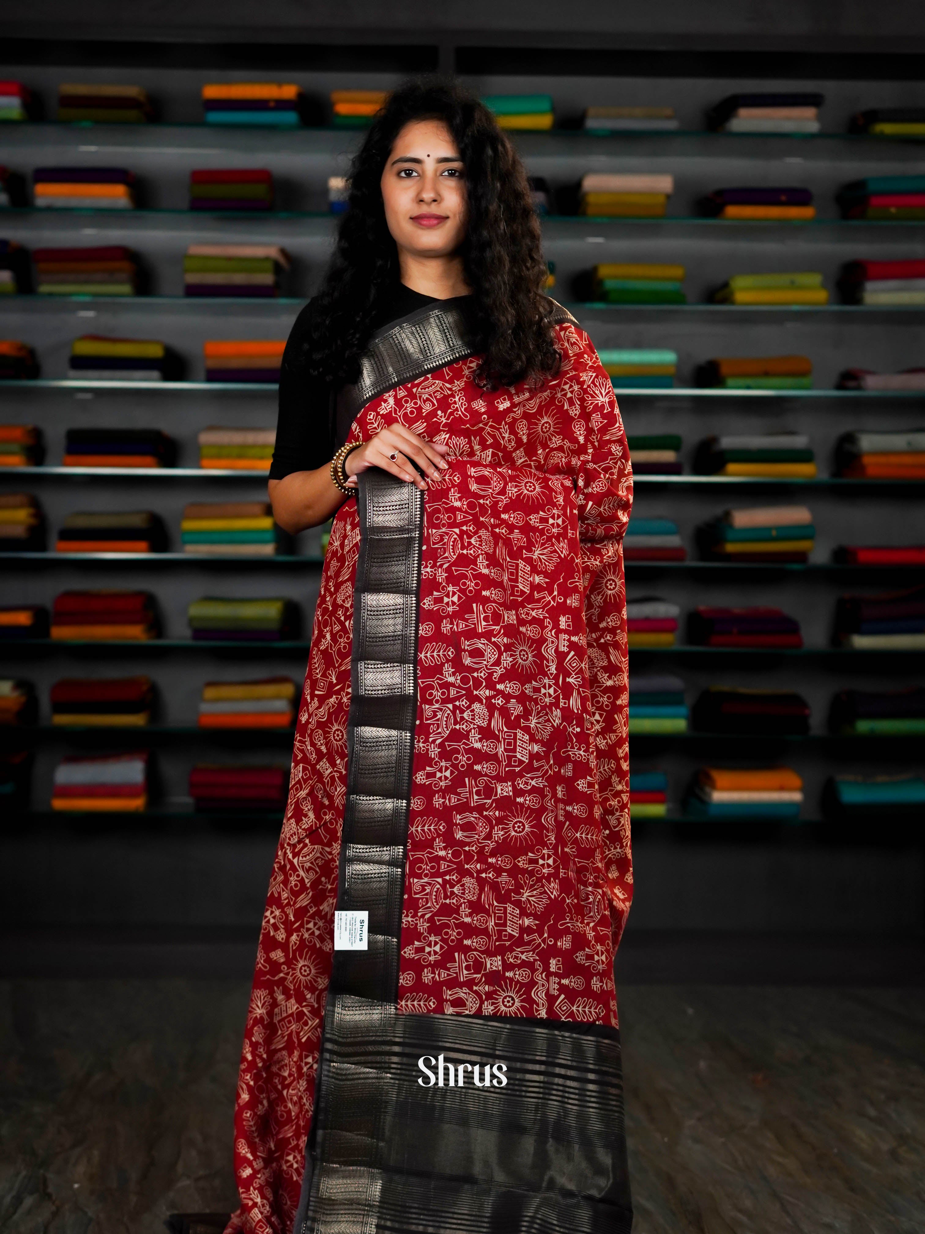 Red & Brown - Art Modal Saree - Shop on ShrusEternity.com