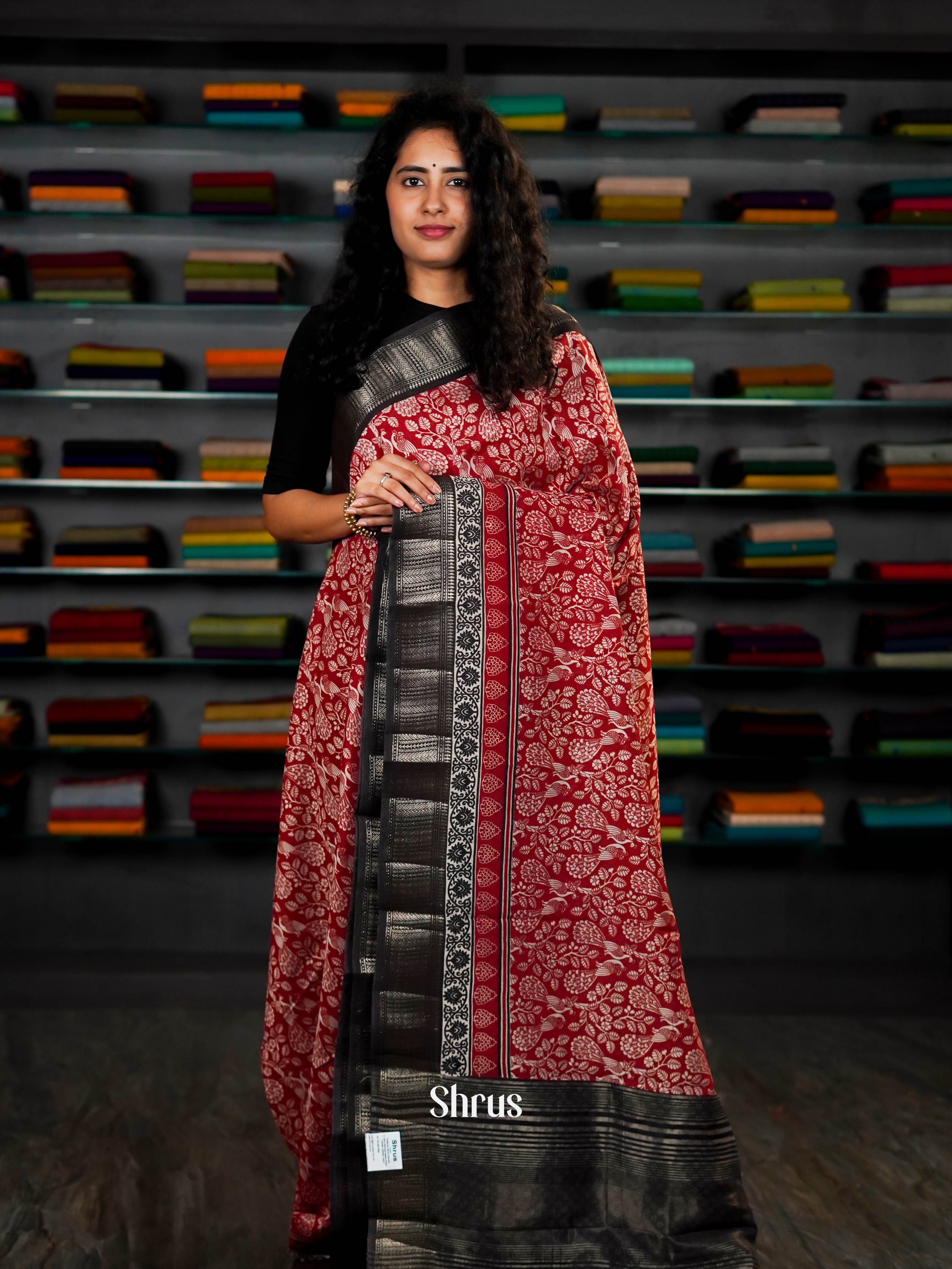 Red & Black - Art Modal Saree - Shop on ShrusEternity.com