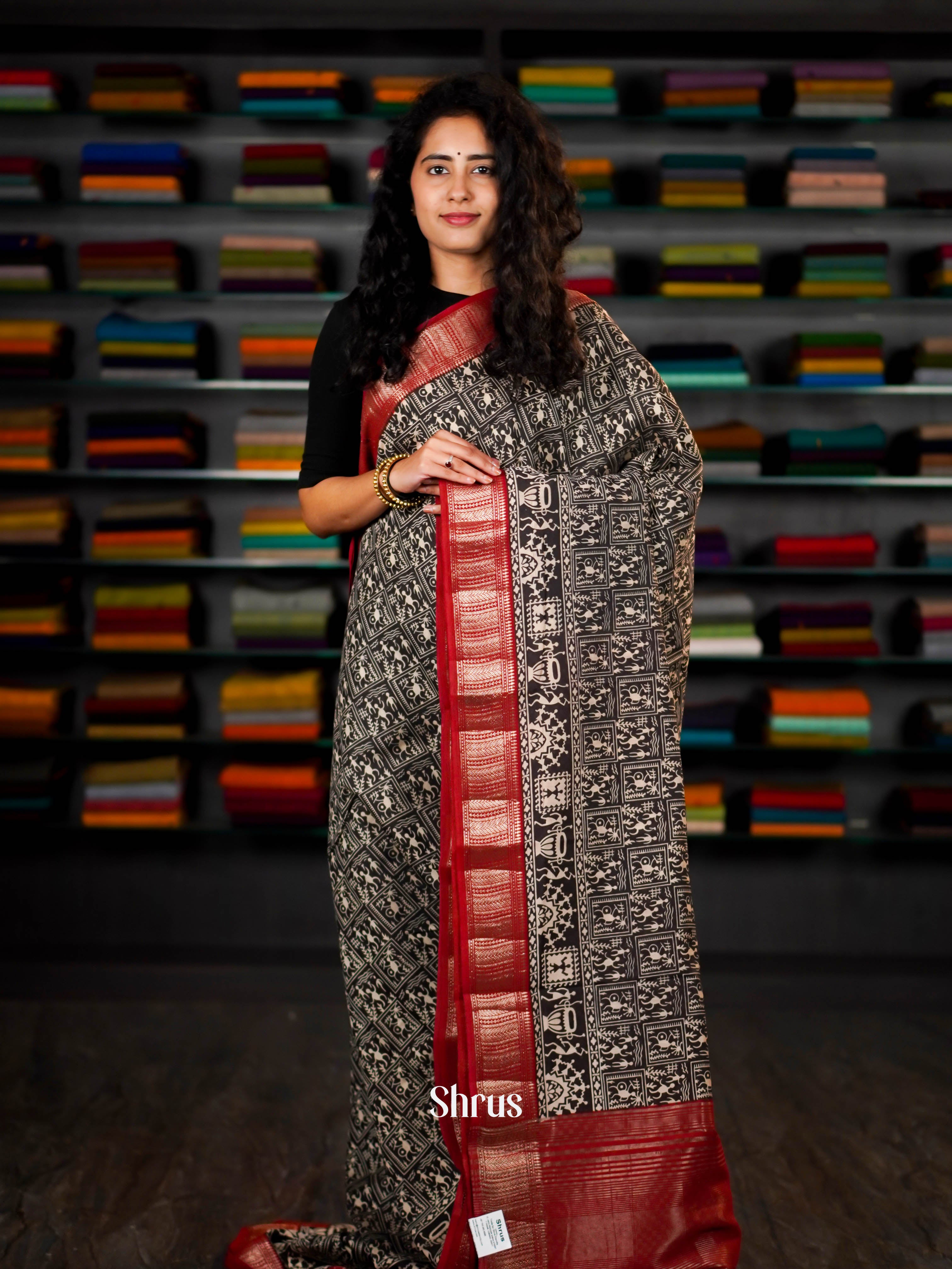 Black & Red - Art Modal Saree - Shop on ShrusEternity.com