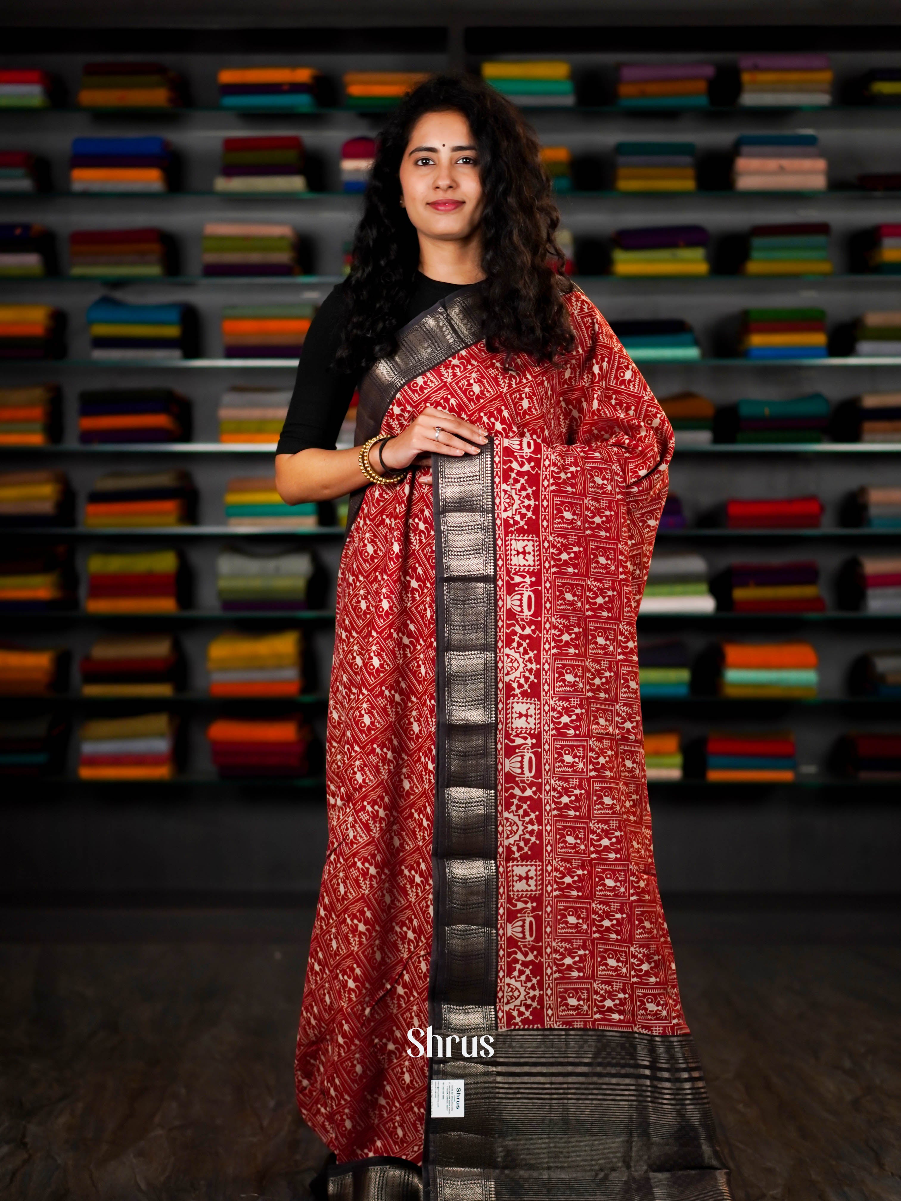 Red & Black - Art Modal Saree - Shop on ShrusEternity.com