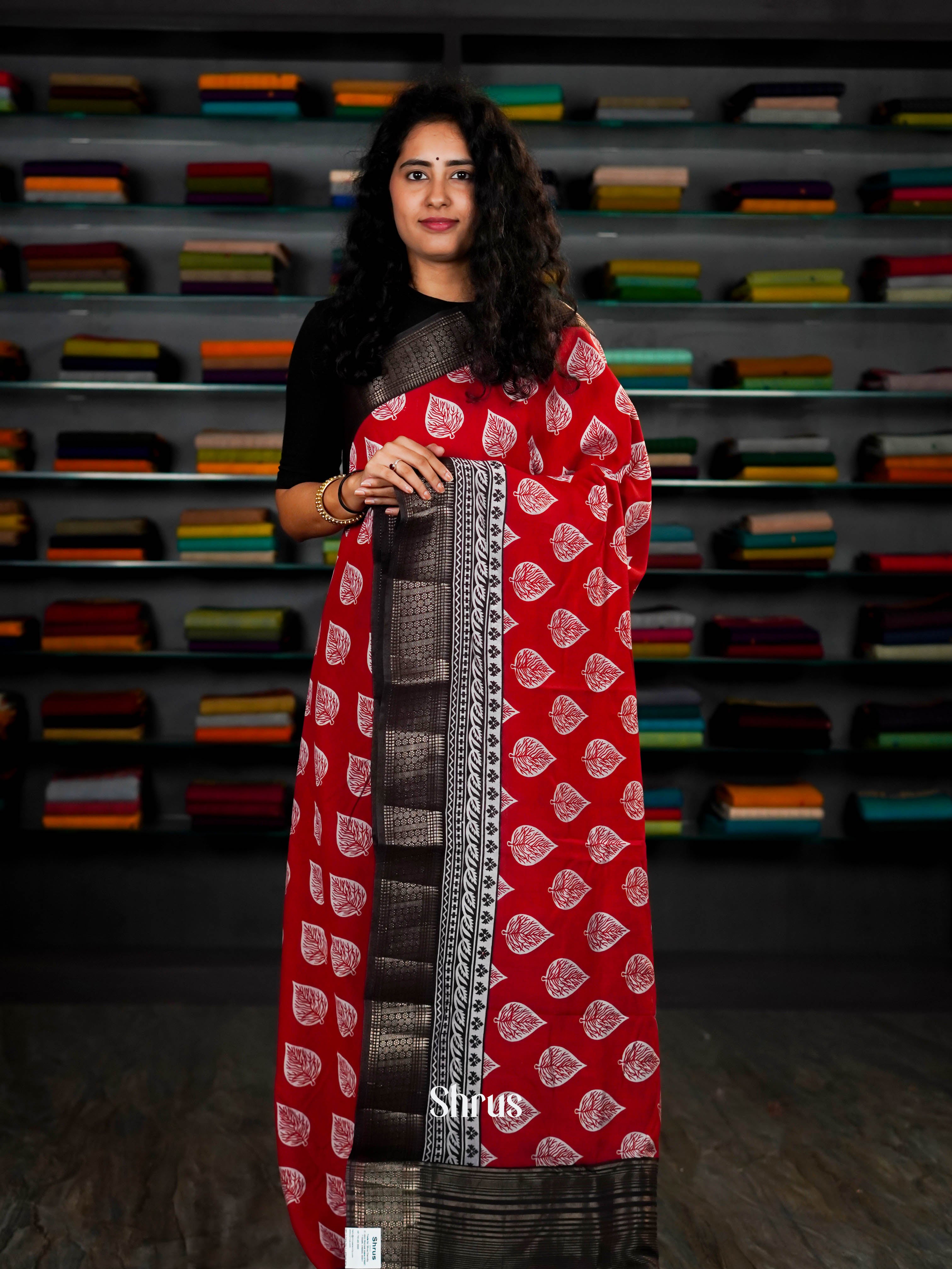 Red & Brown - Art Modal Saree - Shop on ShrusEternity.com