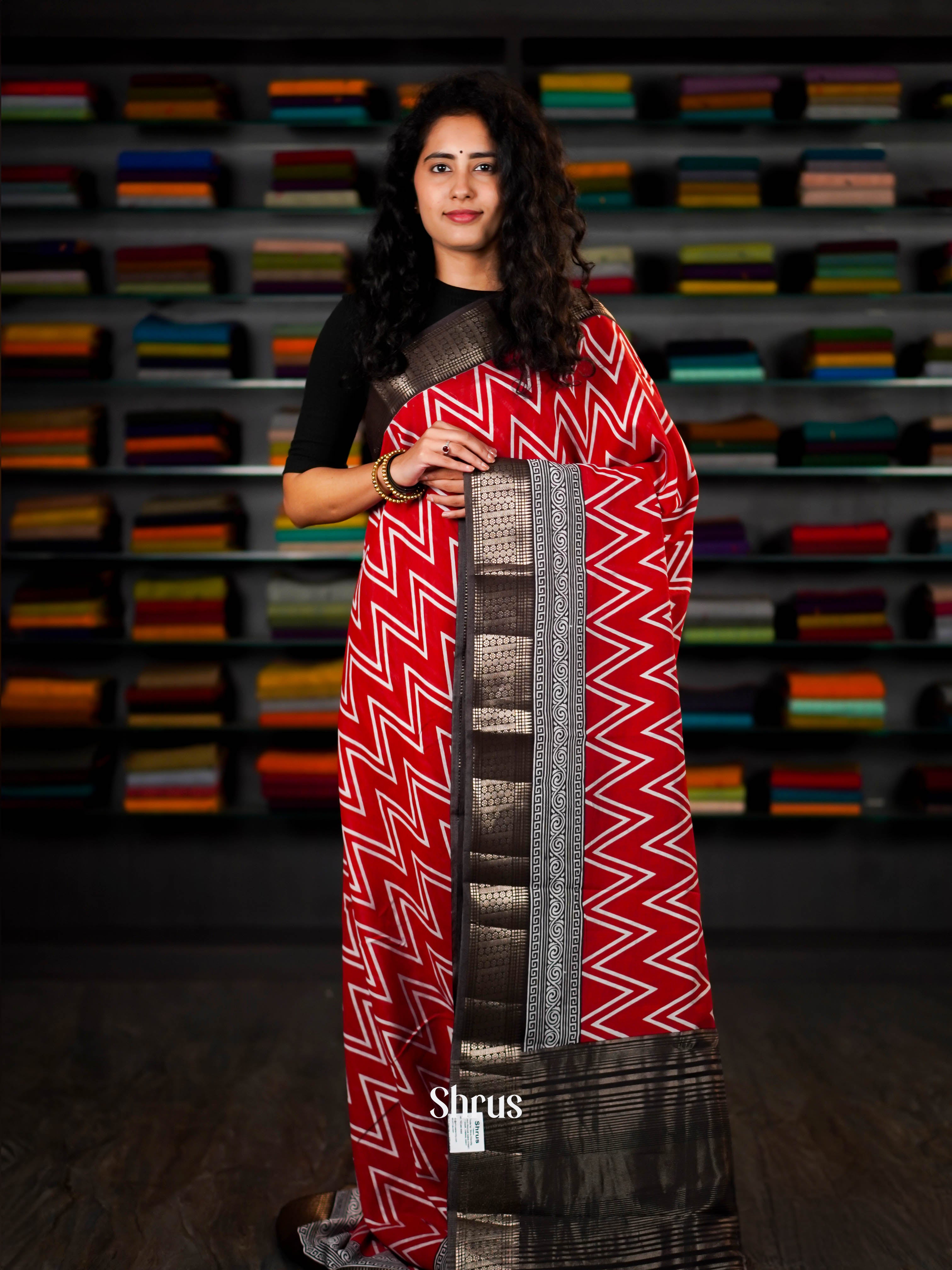Red & Black - Art Modal Saree - Shop on ShrusEternity.com