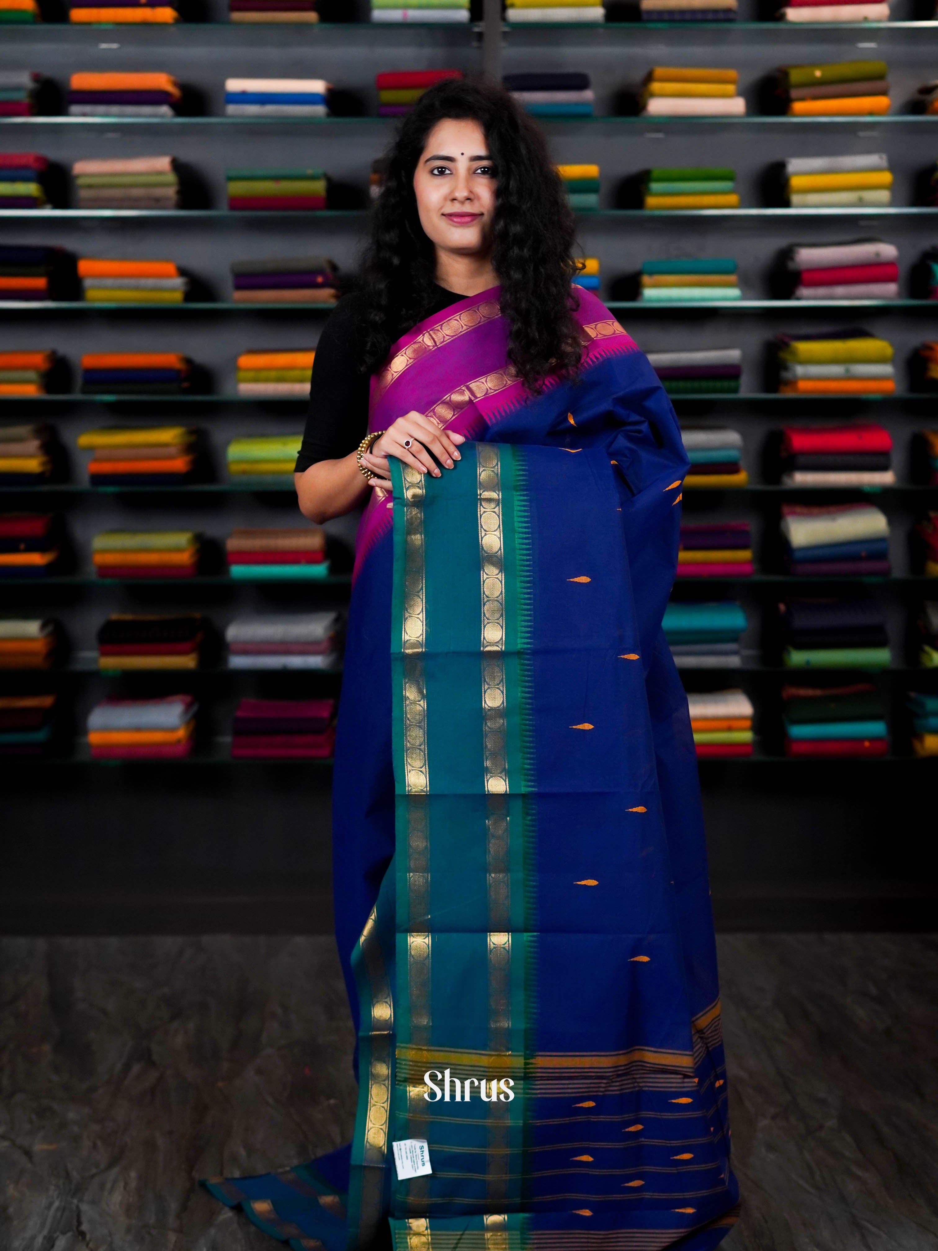 Blue & Teal - Chettinad Cotton Saree - Shop on ShrusEternity.com