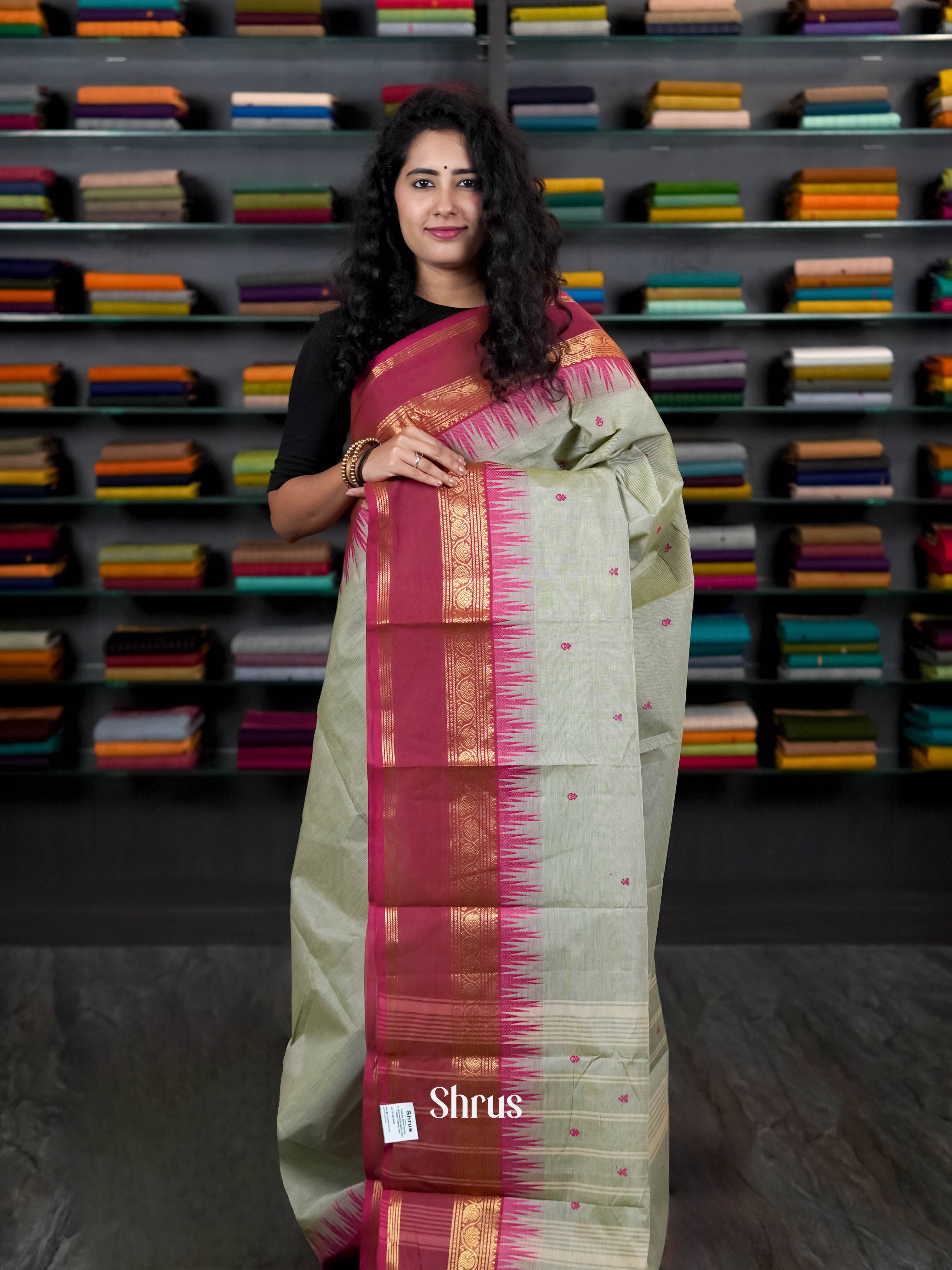 Grey & Maroon - Chettinad Cotton Saree - Shop on ShrusEternity.com
