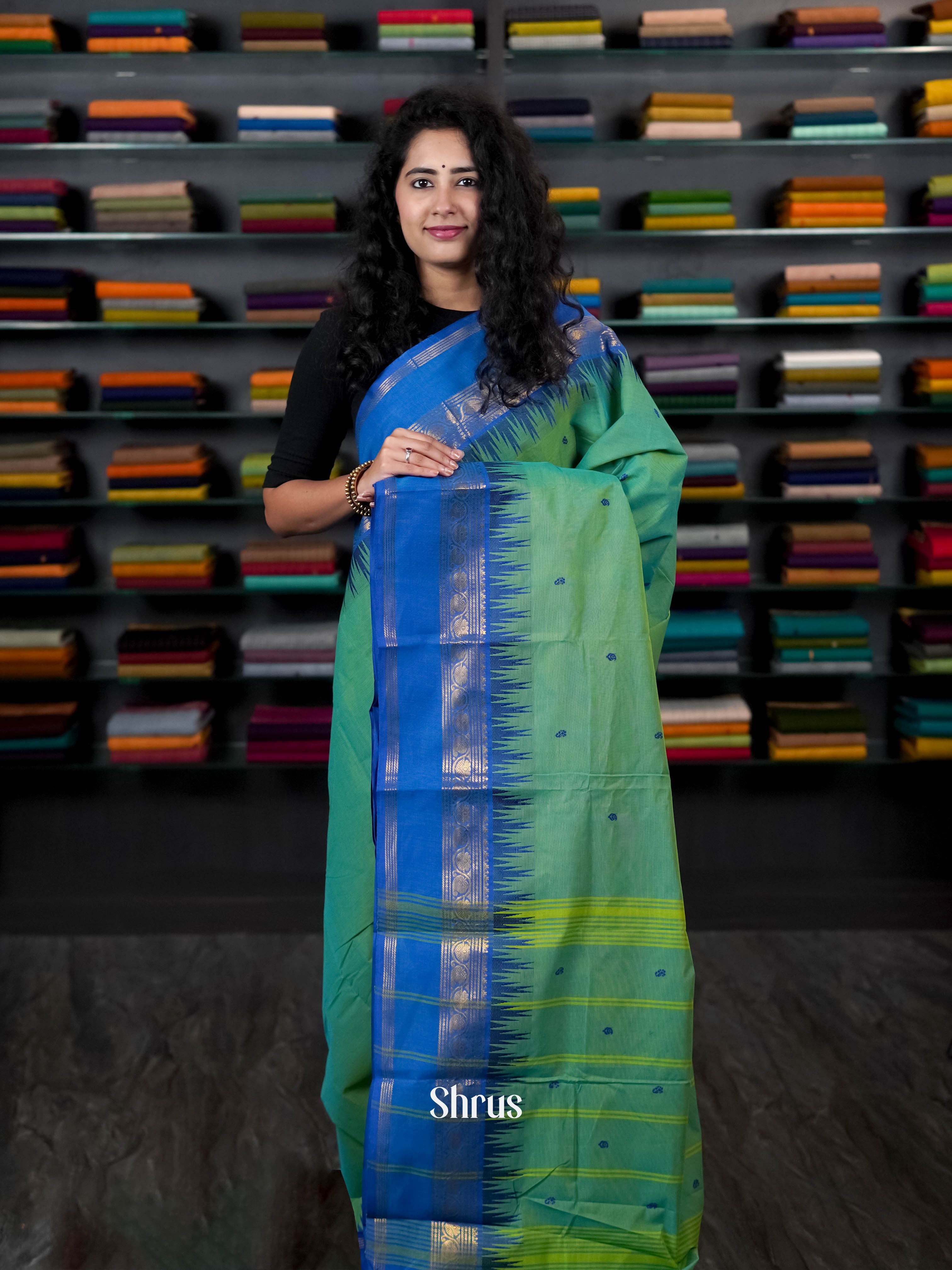 Green & Blue - Chettinad Cotton Saree - Shop on ShrusEternity.com