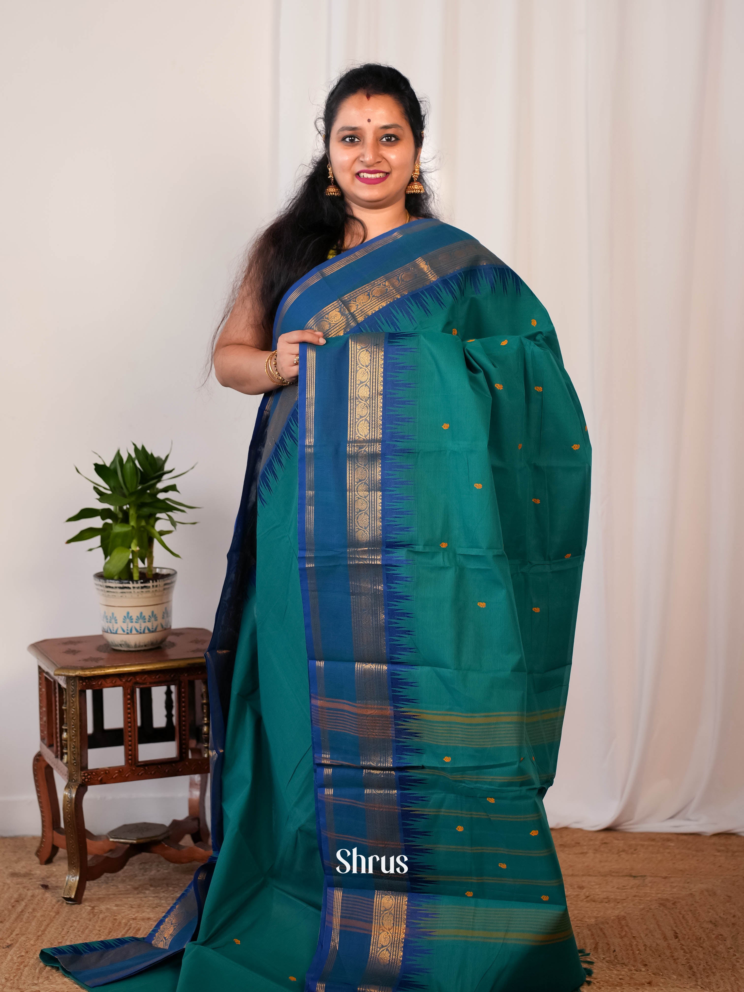 Green & Blue - Chettinad Cotton saree - Shop on ShrusEternity.com