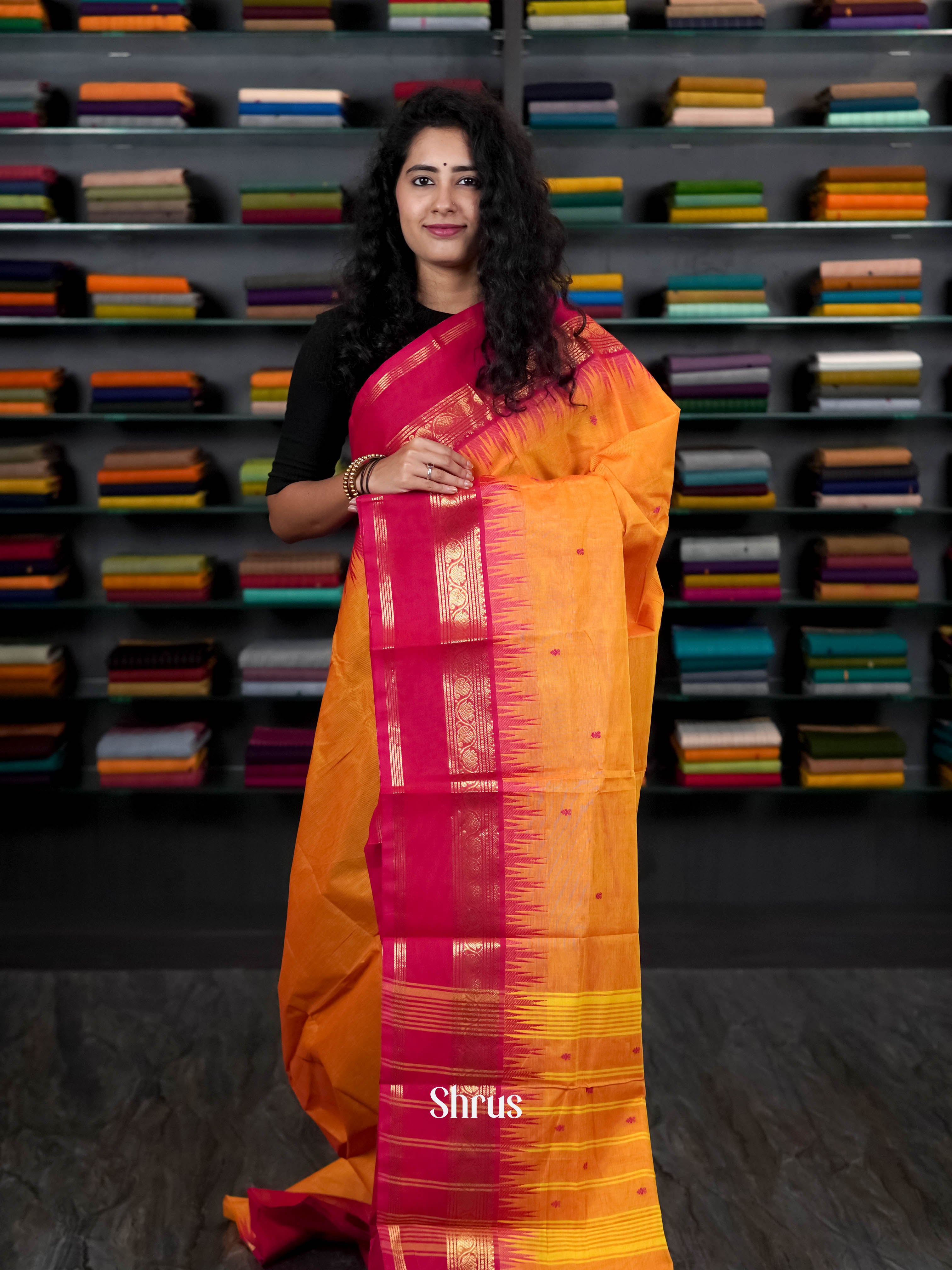 Orange & Red - Chettinad Cotton Saree - Shop on ShrusEternity.com