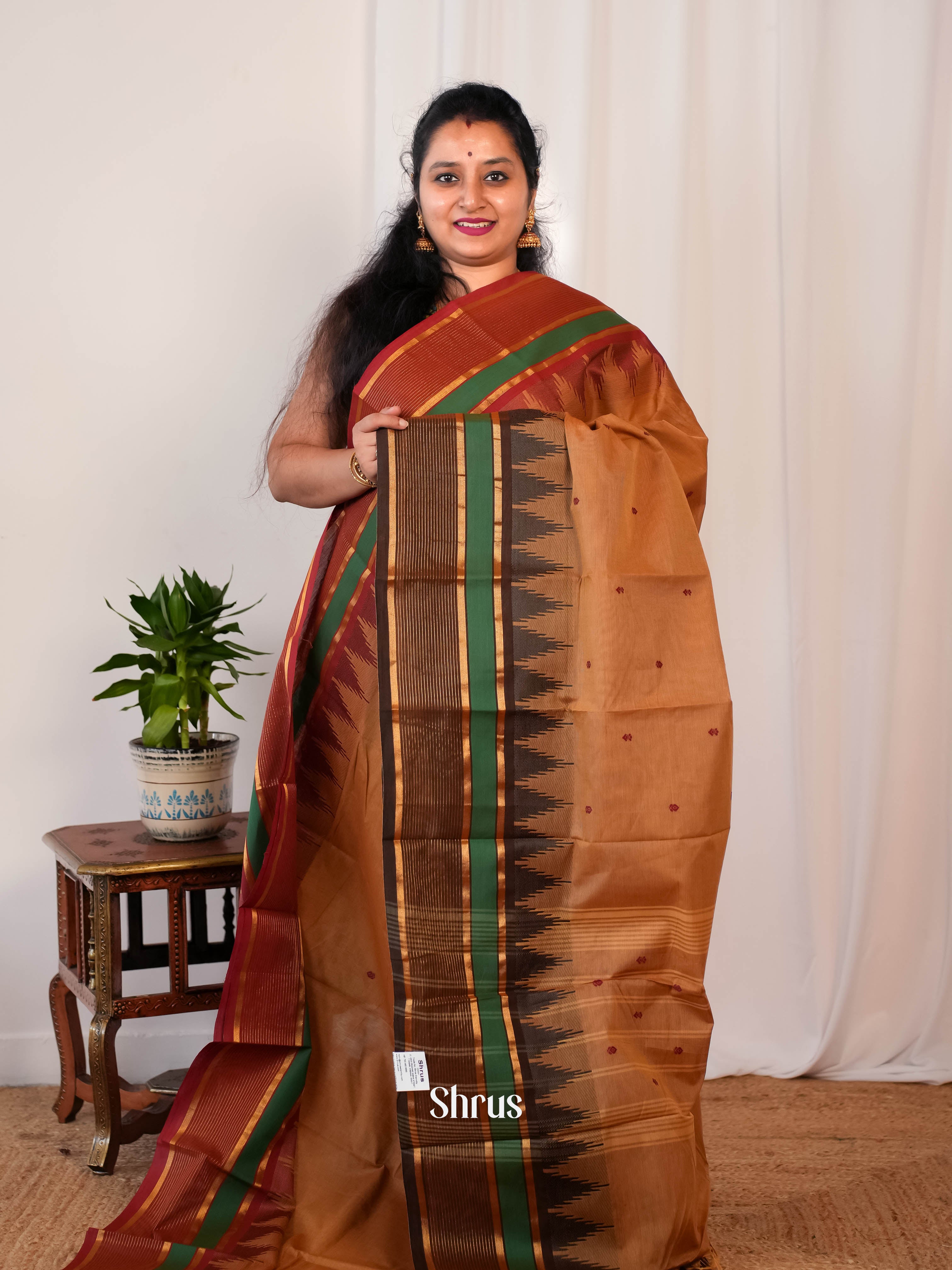 Brown & Dark Brown- Chettinad Cotton saree - Shop on ShrusEternity.com