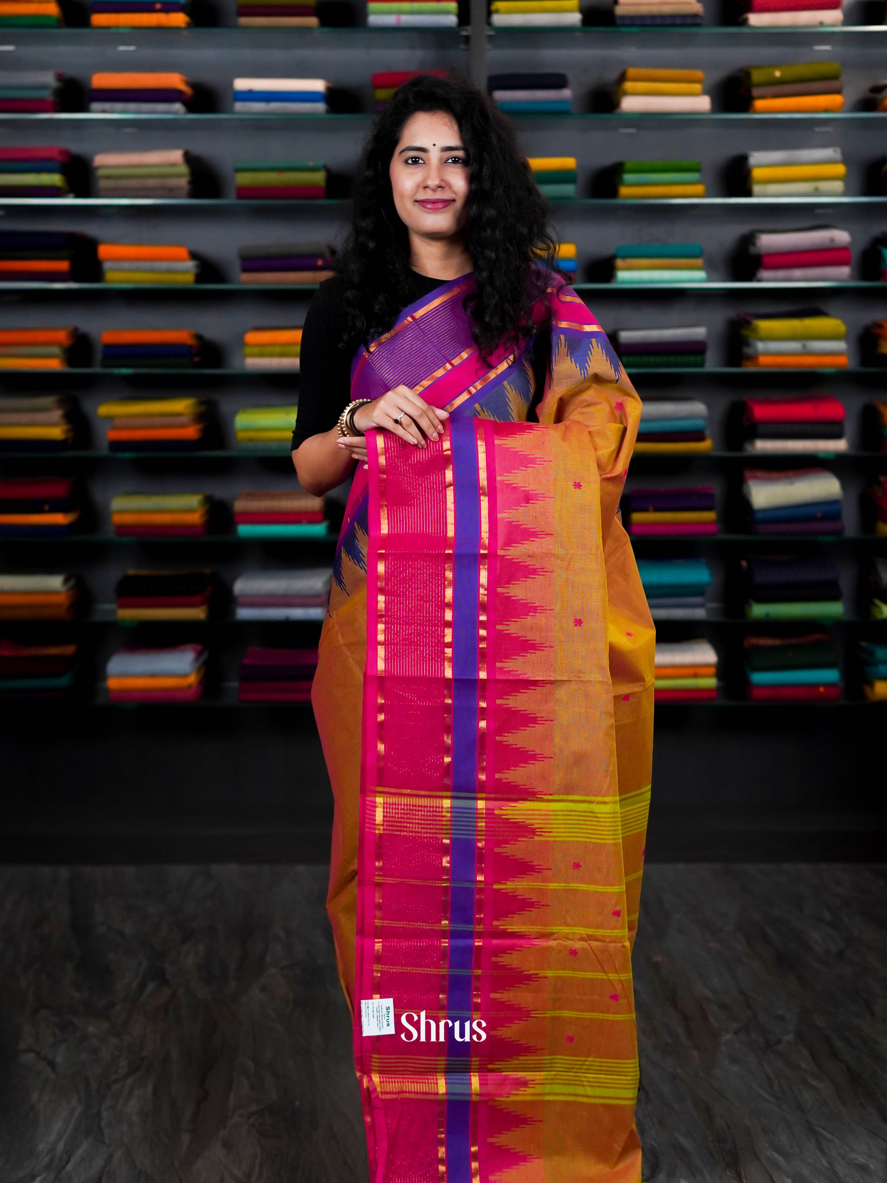 Brown & Pink - Chettinad Cotton Saree - Shop on ShrusEternity.com