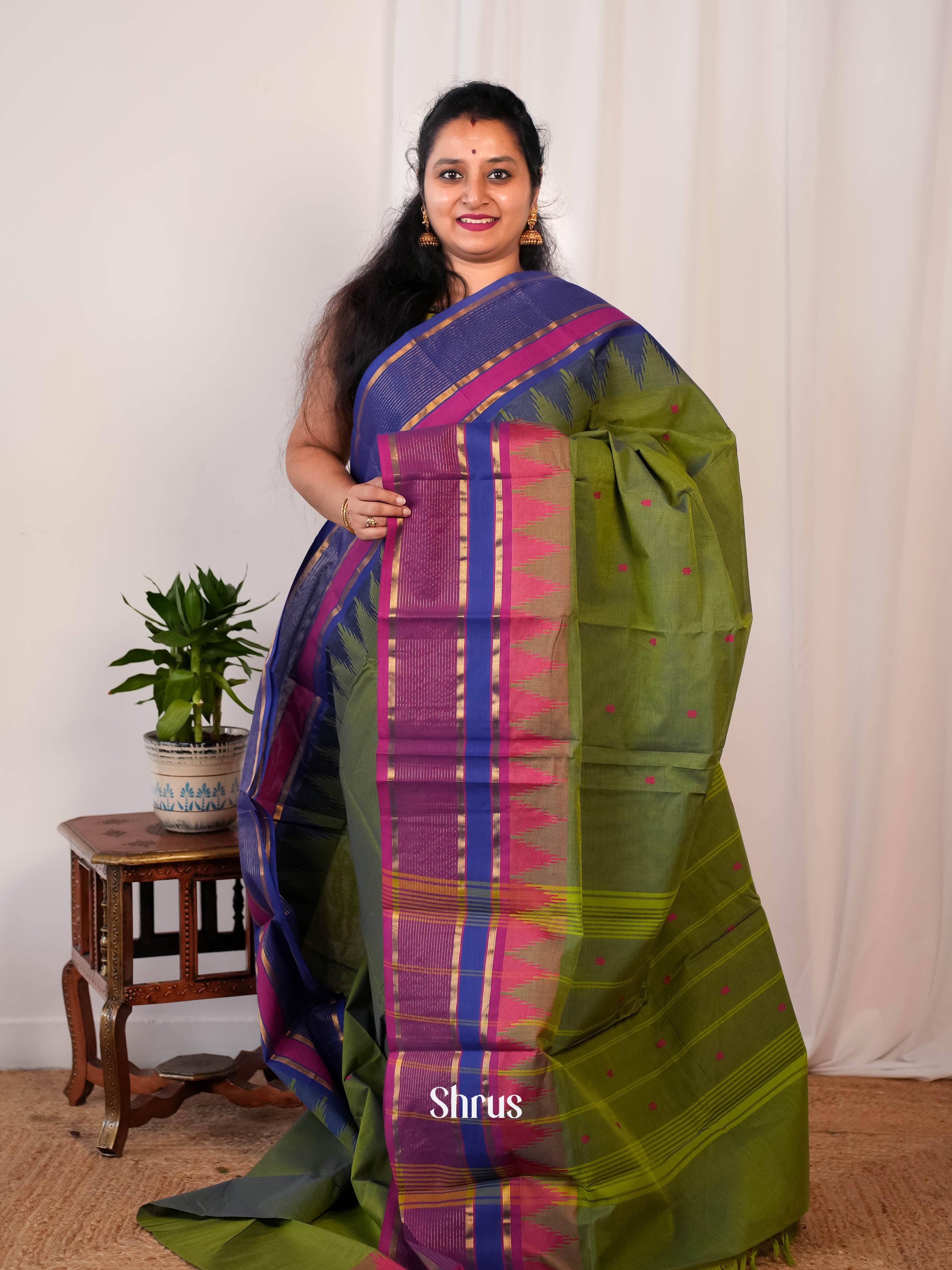 Green & Purple - Chettinad Cotton saree - Shop on ShrusEternity.com