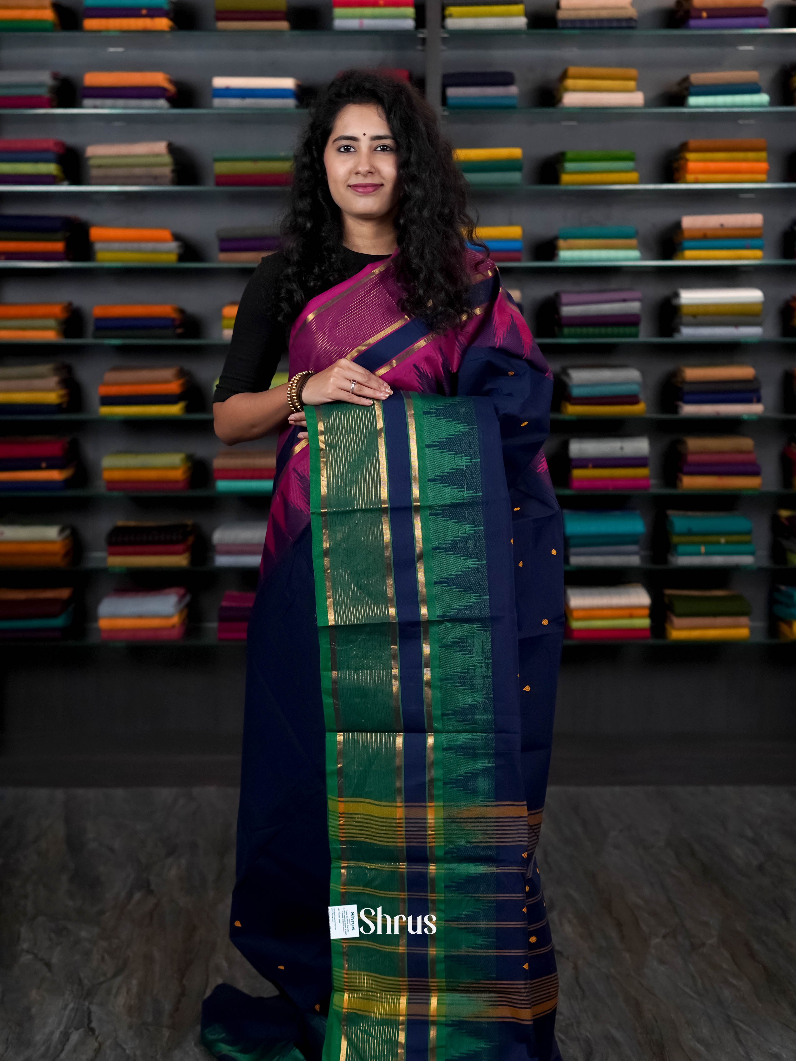 Blue & Green - Chettinad Cotton Saree - Shop on ShrusEternity.com