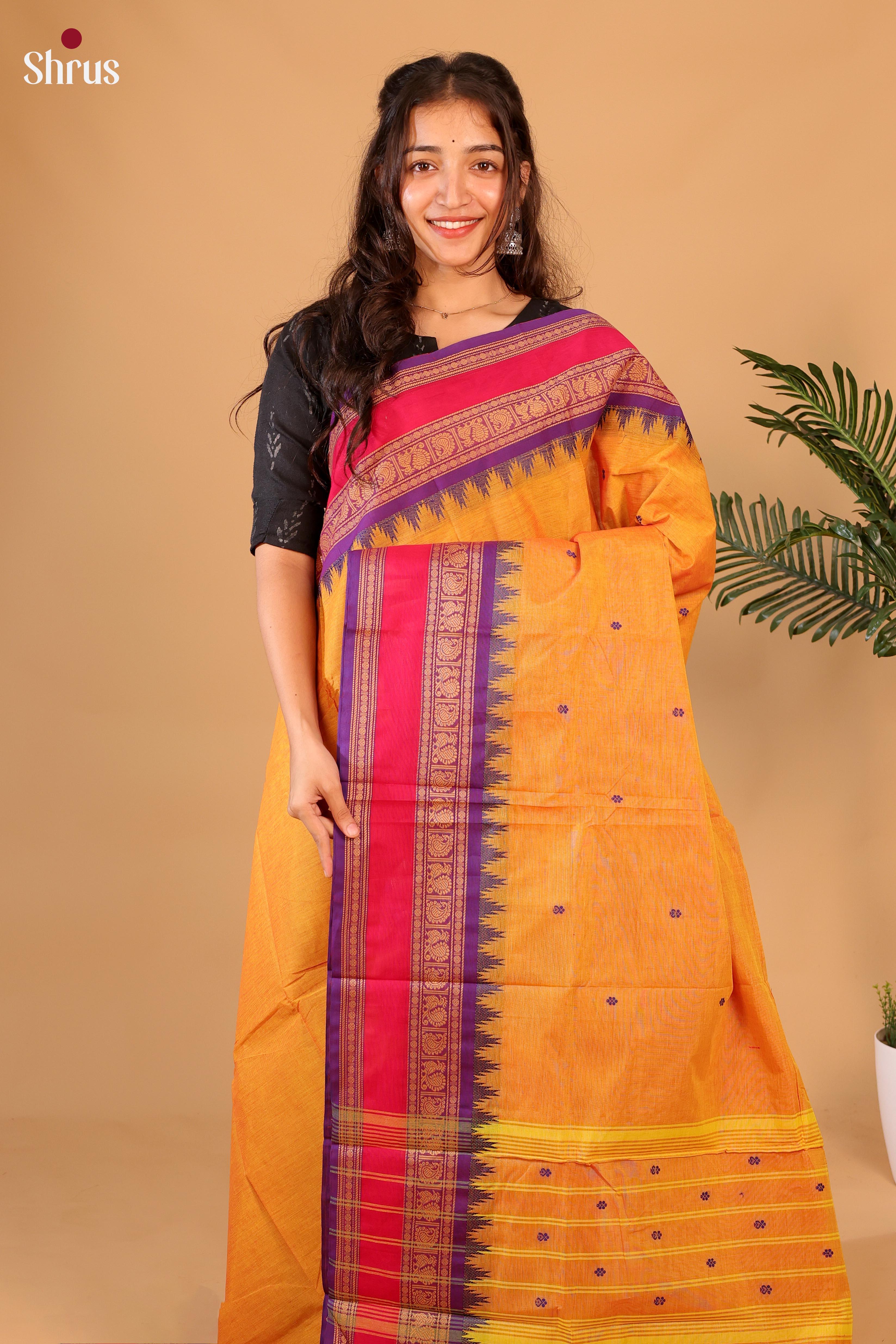 Orange & Purple - Chettinad Cotton Saree - Shop on ShrusEternity.com