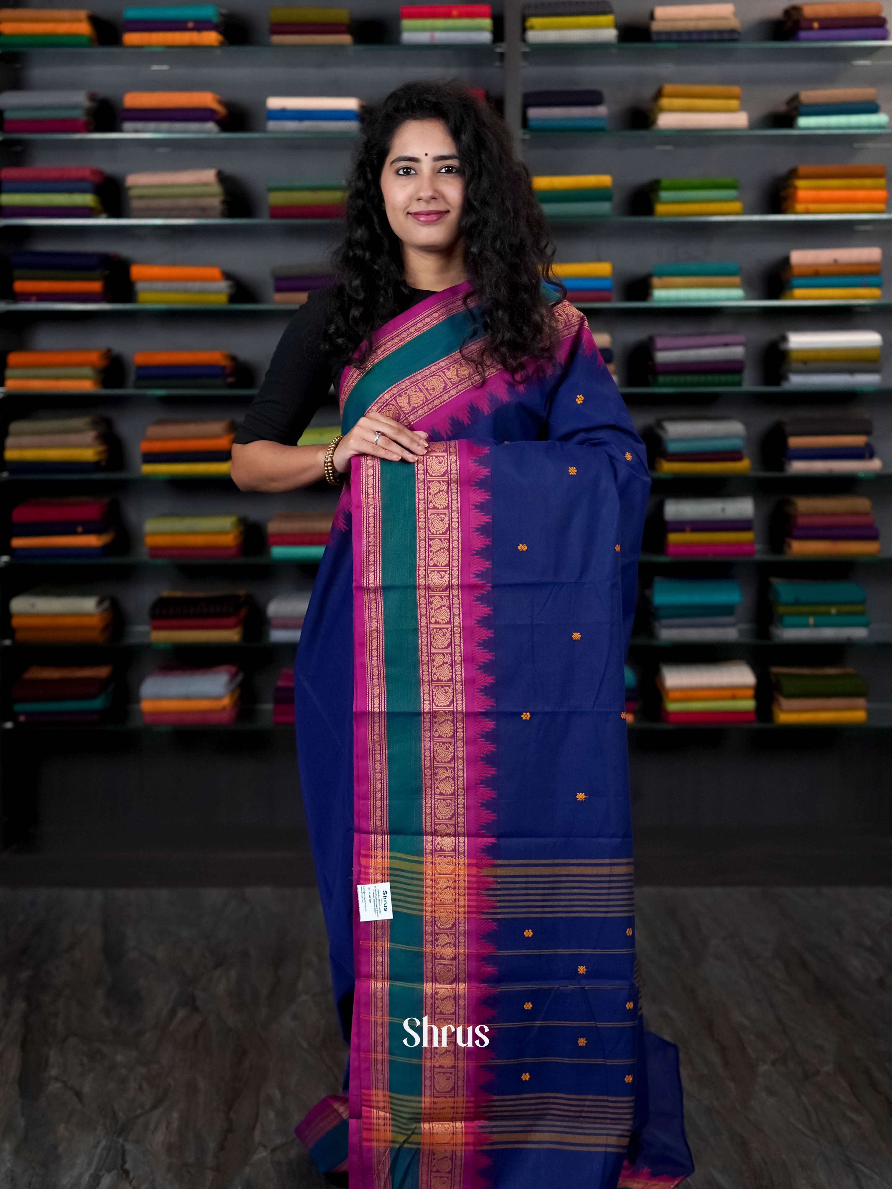 Blue & Pink - Chettinad Cotton Saree - Shop on ShrusEternity.com