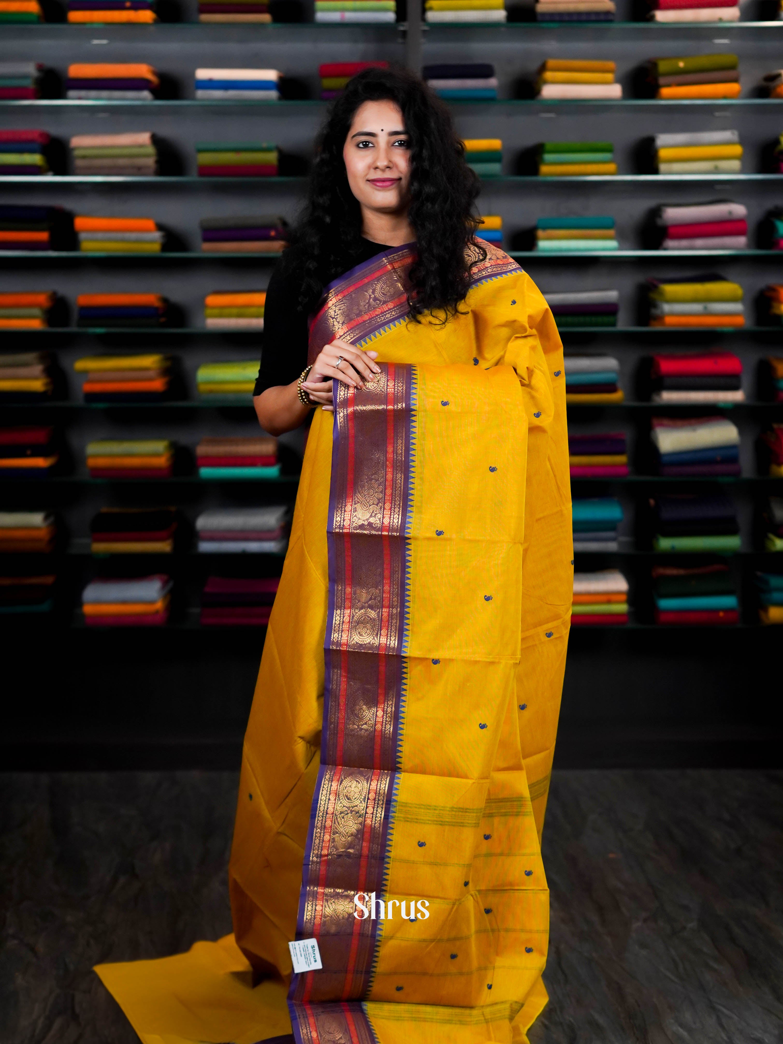 Mustard & Purple - Chettinad Cotton Saree - Shop on ShrusEternity.com