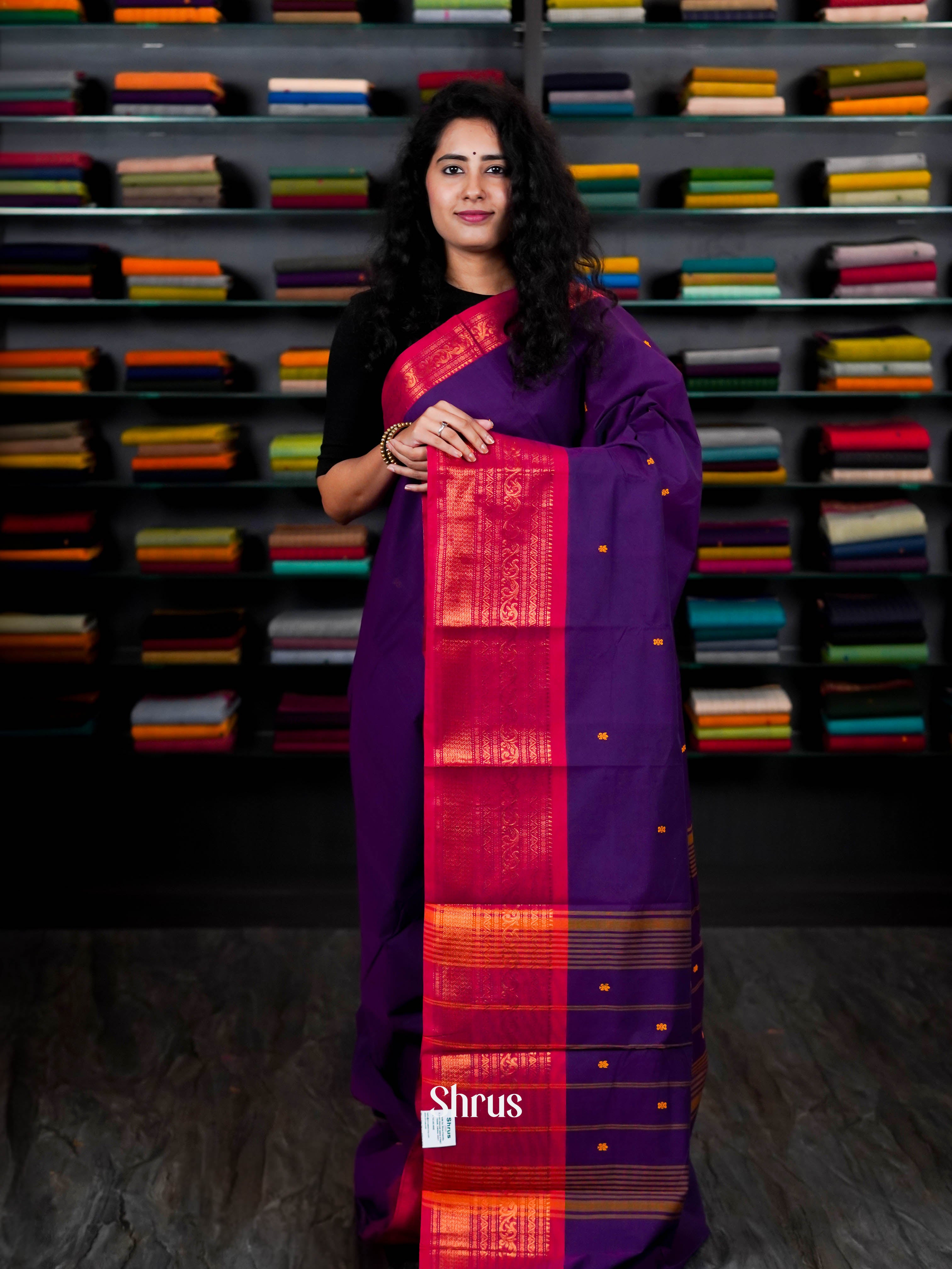 Violet & Red - Chettinad Cotton Saree - Shop on ShrusEternity.com