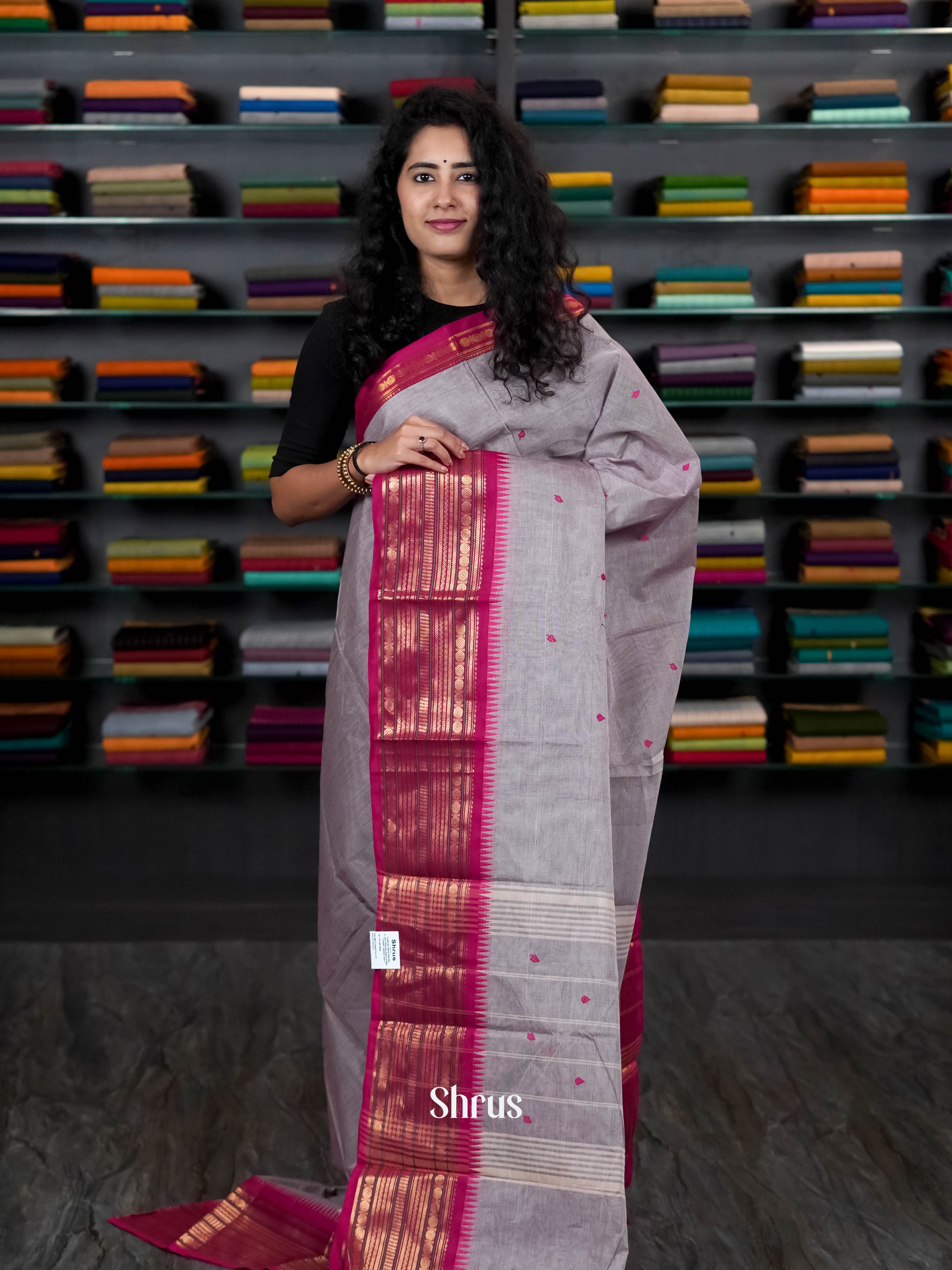 Grey & Pink - Chettinad Cotton Saree - Shop on ShrusEternity.com