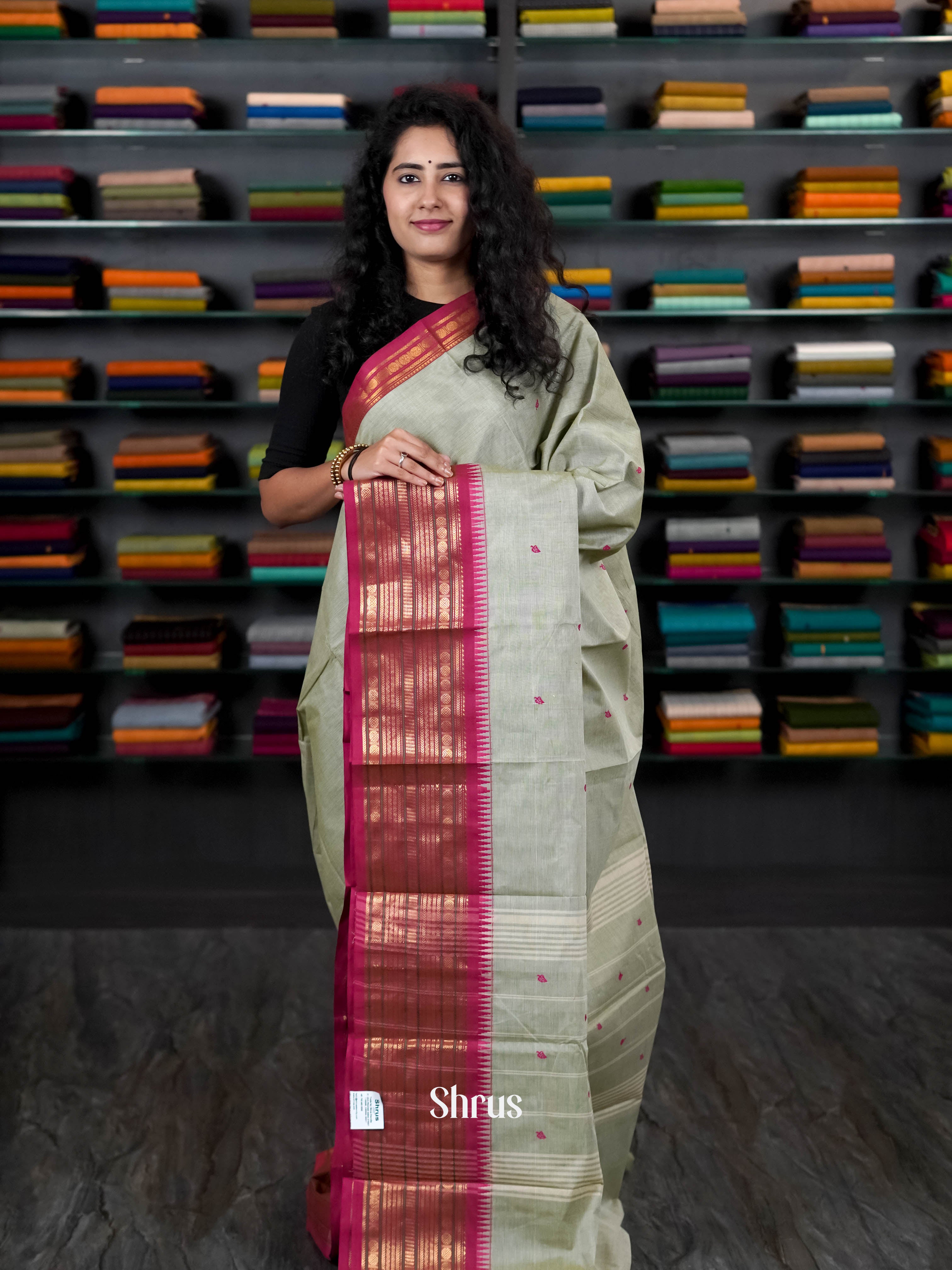 Grey & Maroon - Chettinad Cotton Saree - Shop on ShrusEternity.com