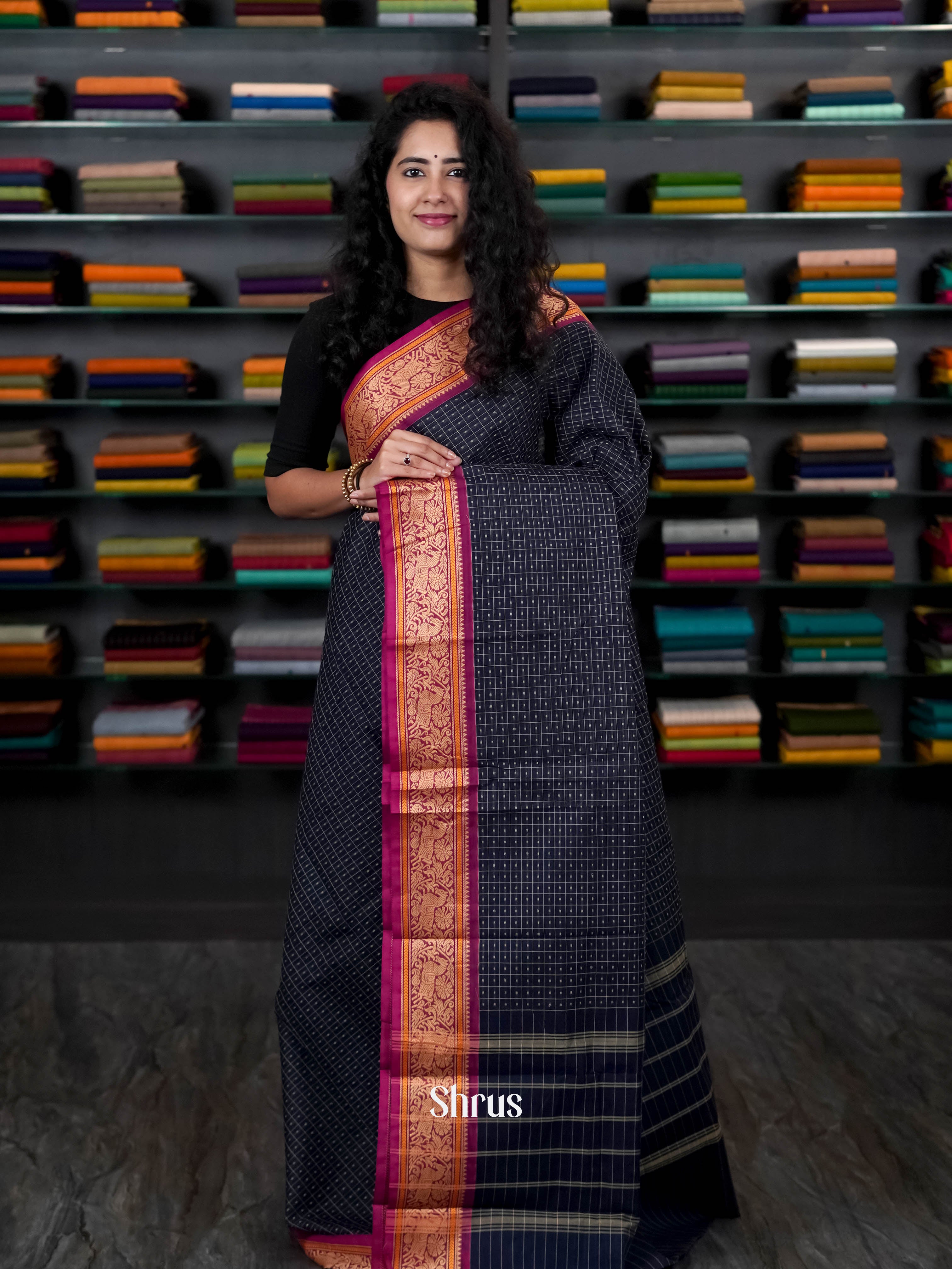 Blue & Purple - Chettinad Cotton Saree - Shop on ShrusEternity.com