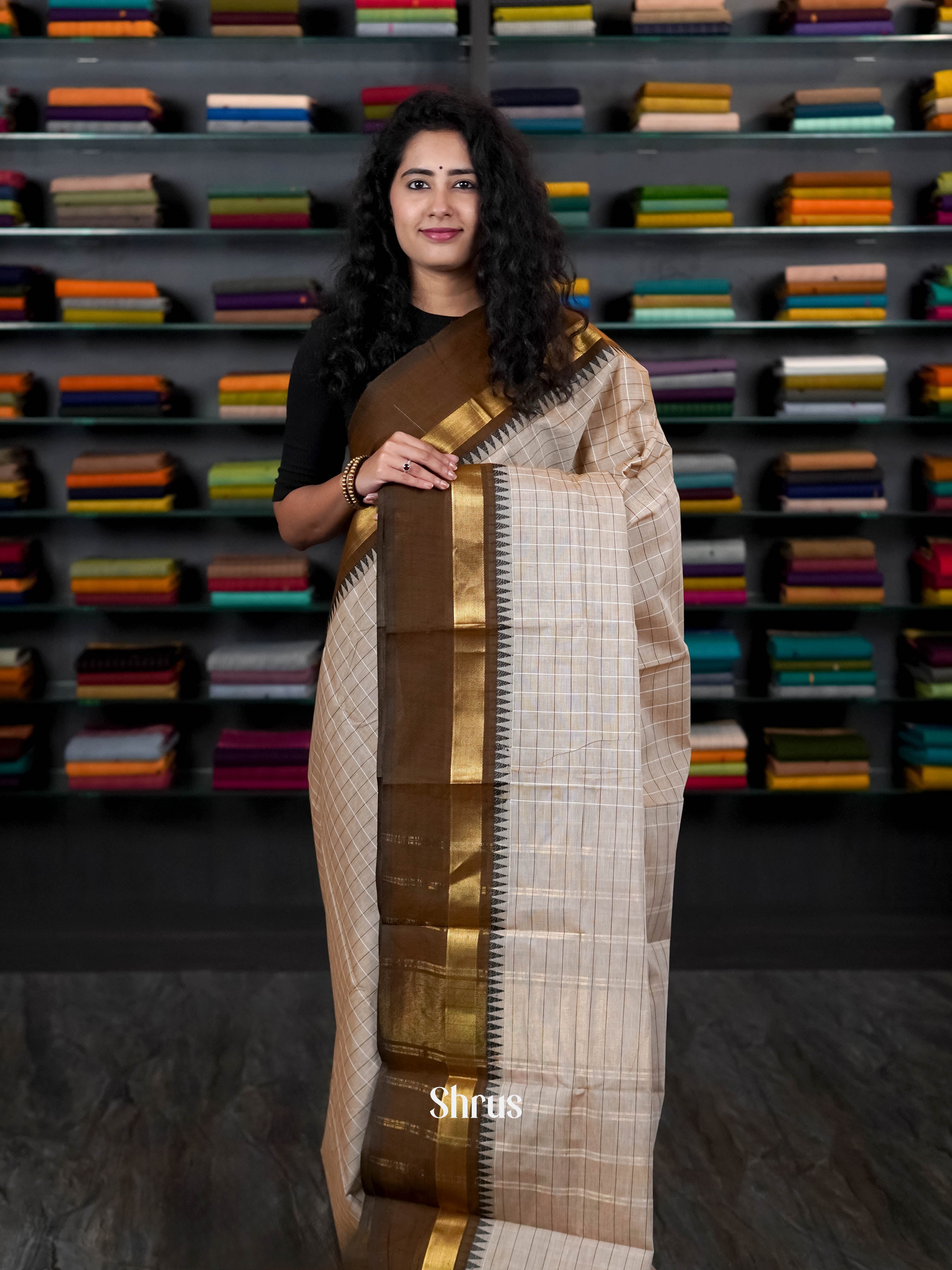 Grey & Brown - Chettinad Cotton Saree - Shop on ShrusEternity.com