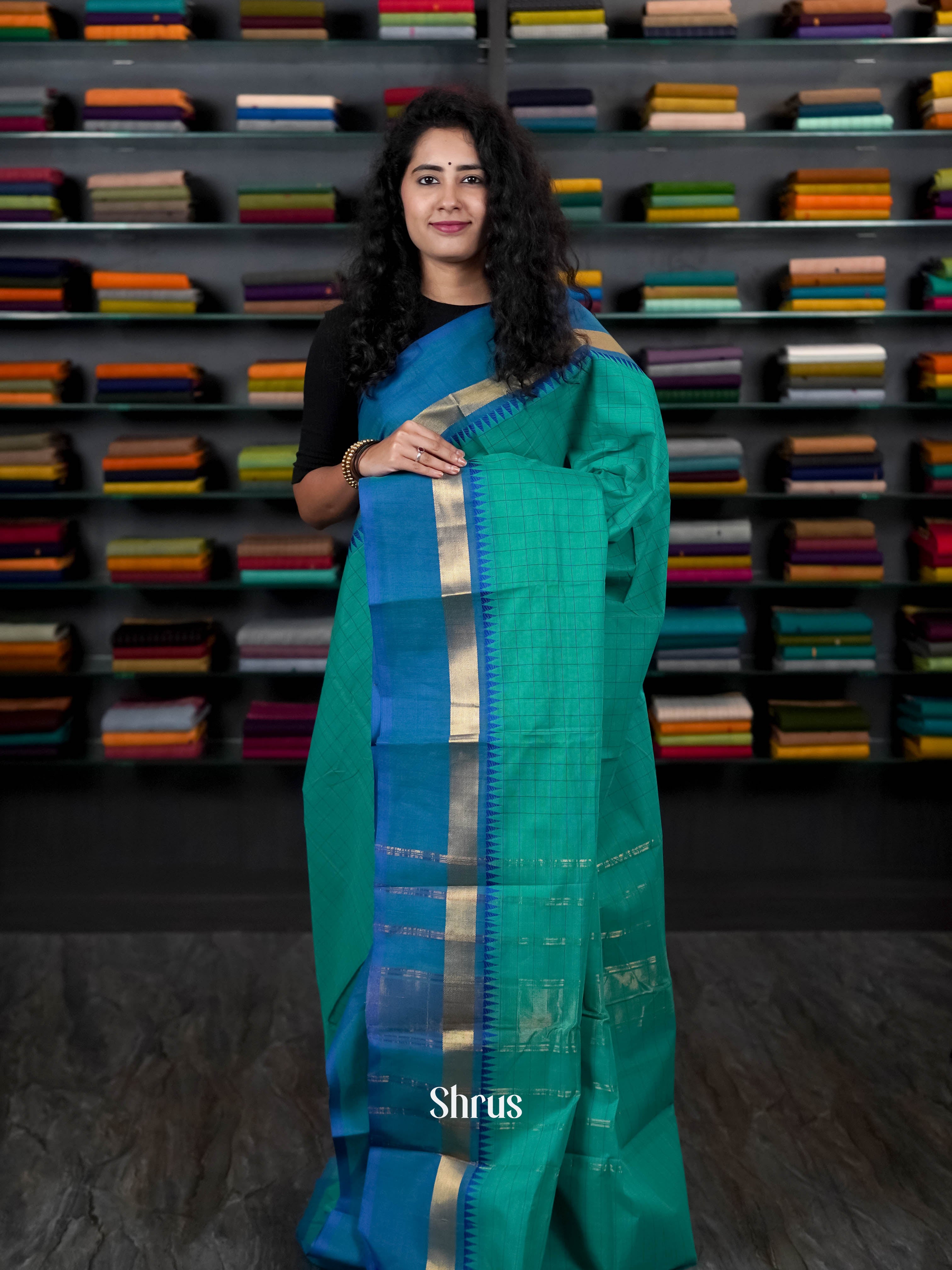 Green & Blue- Chettinad Cotton Saree - Shop on ShrusEternity.com