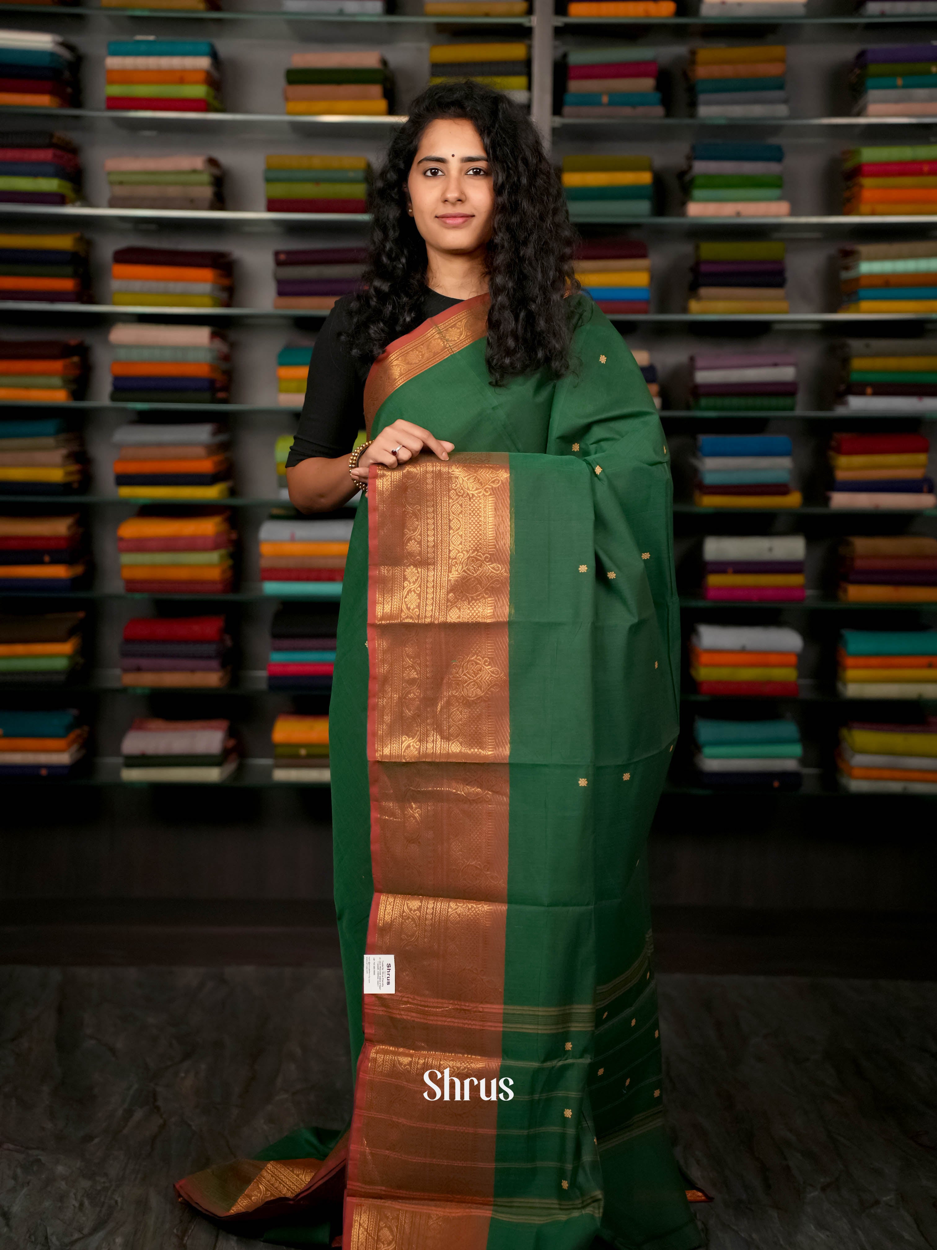 Green & Brown - Chettinad Cotton Saree - Shop on ShrusEternity.com