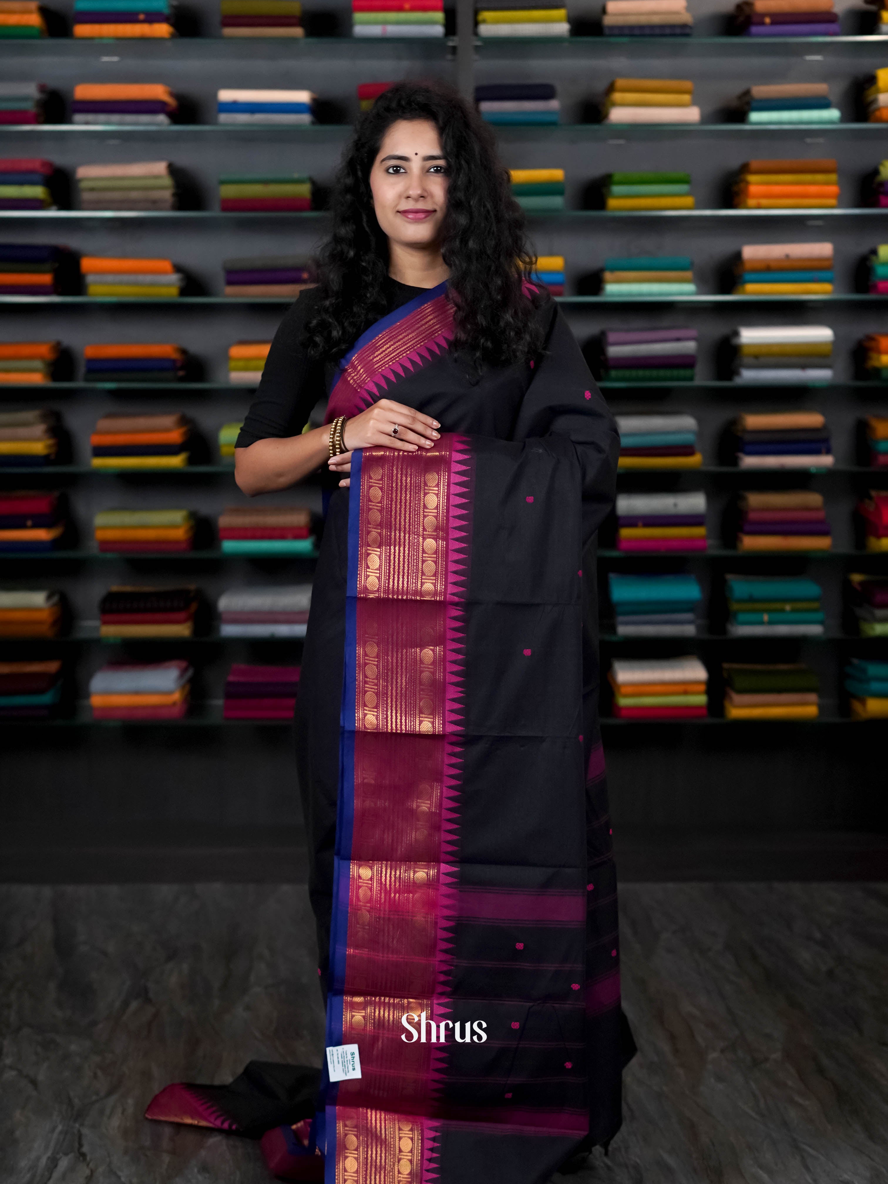 Black & Pink - Chettinad Cotton Saree - Shop on ShrusEternity.com