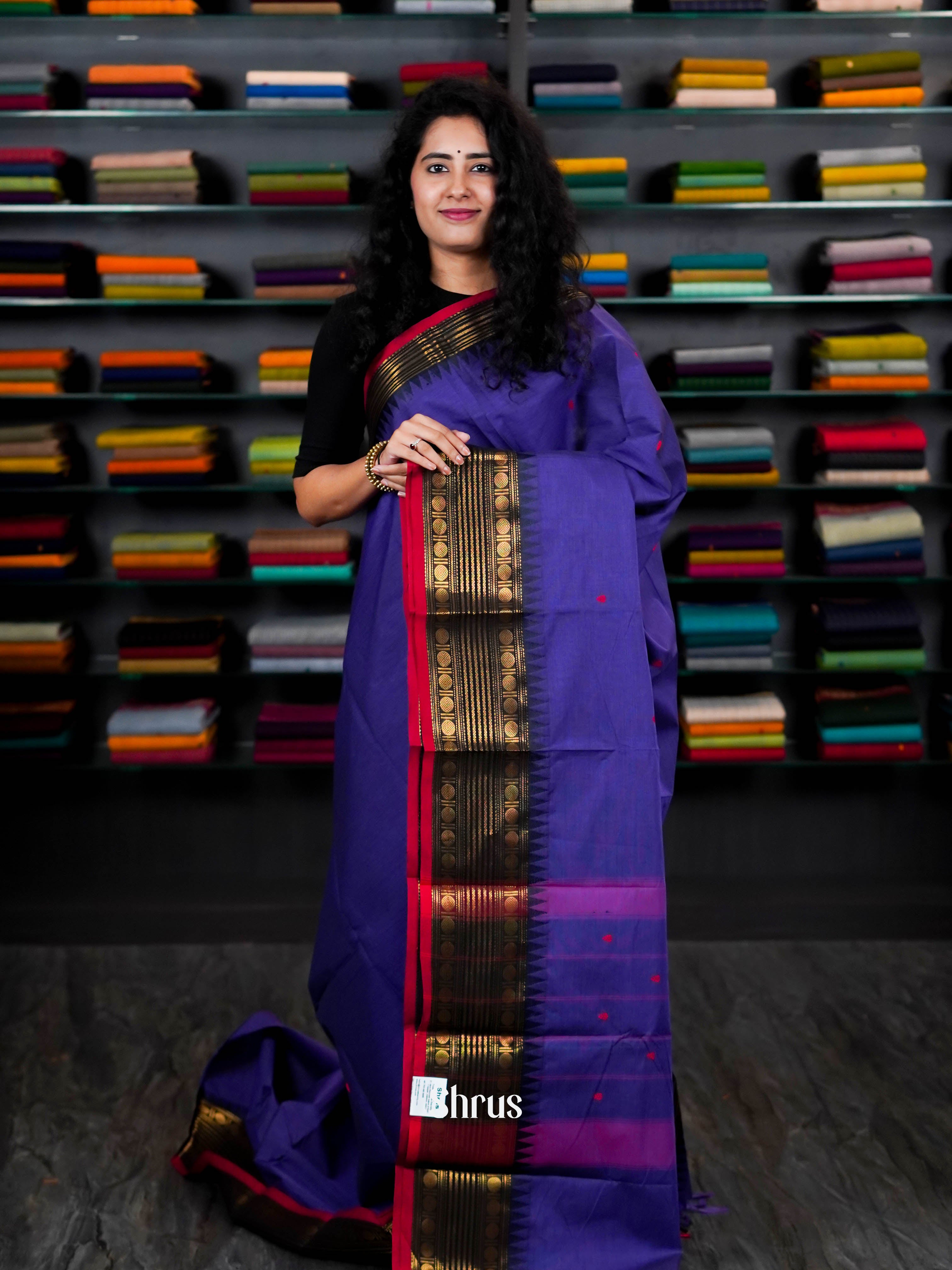 Purple & Red - Chettinad Cotton Saree - Shop on ShrusEternity.com