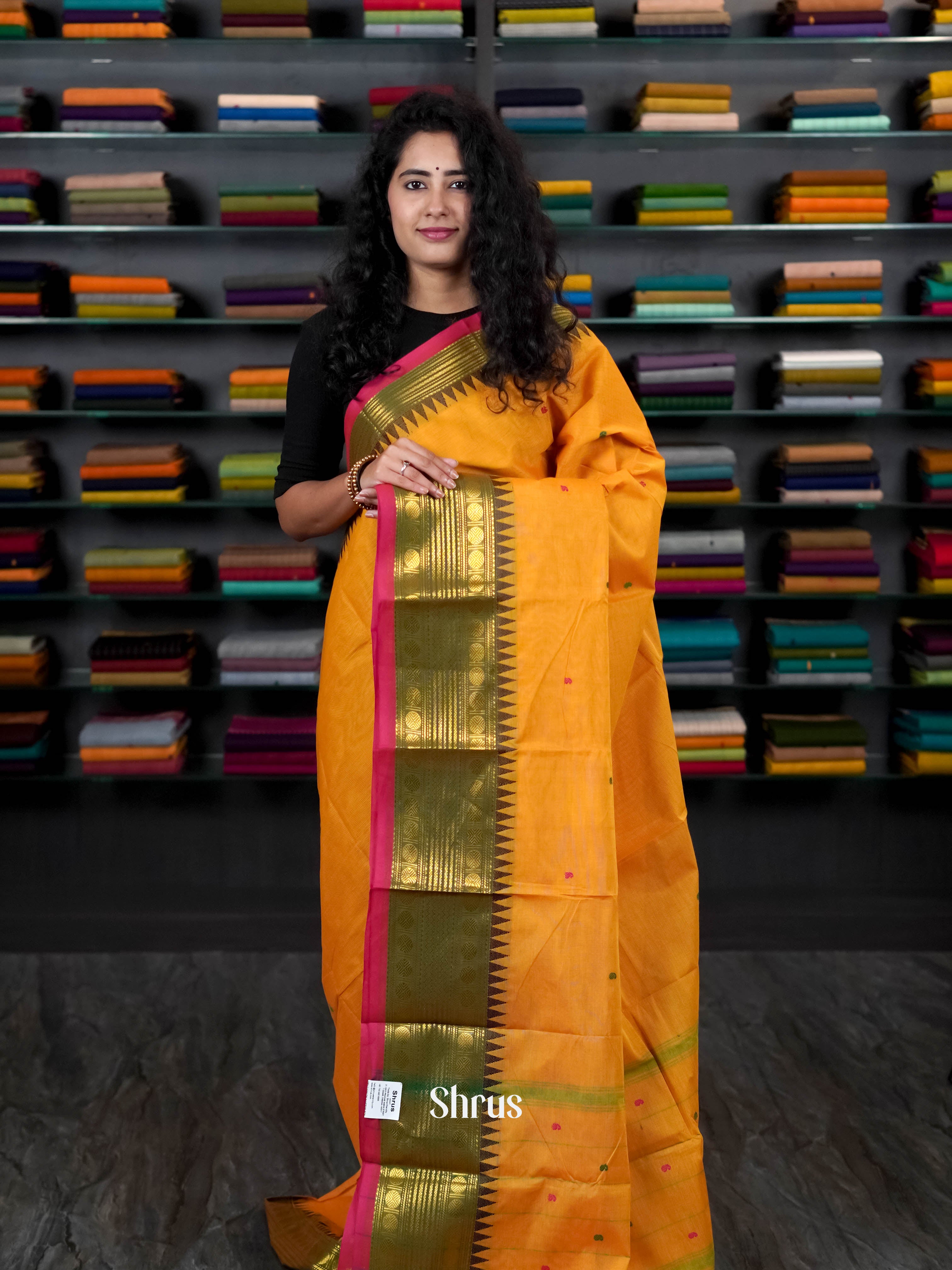 Yellow & Green - Chettinad Cotton Saree - Shop on ShrusEternity.com