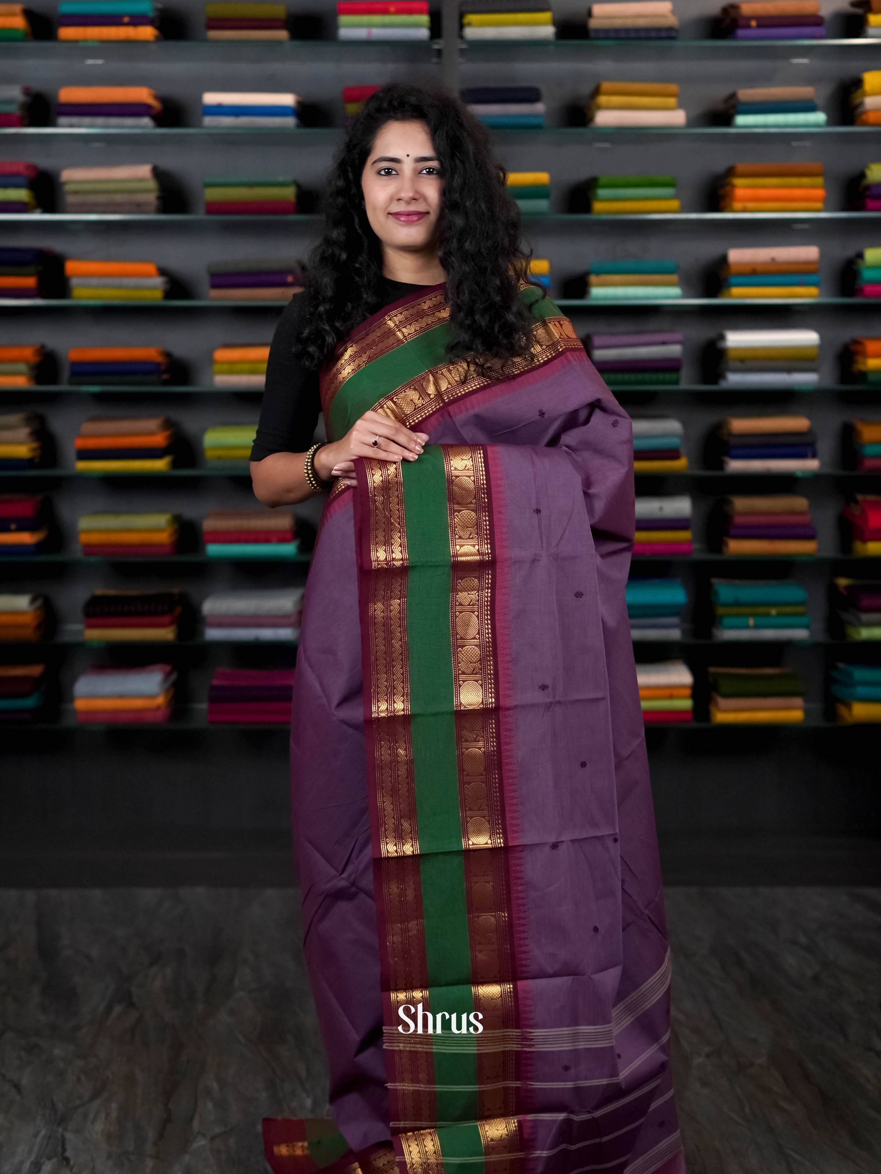 Purple & Maroon - Chettinad Cotton Saree - Shop on ShrusEternity.com
