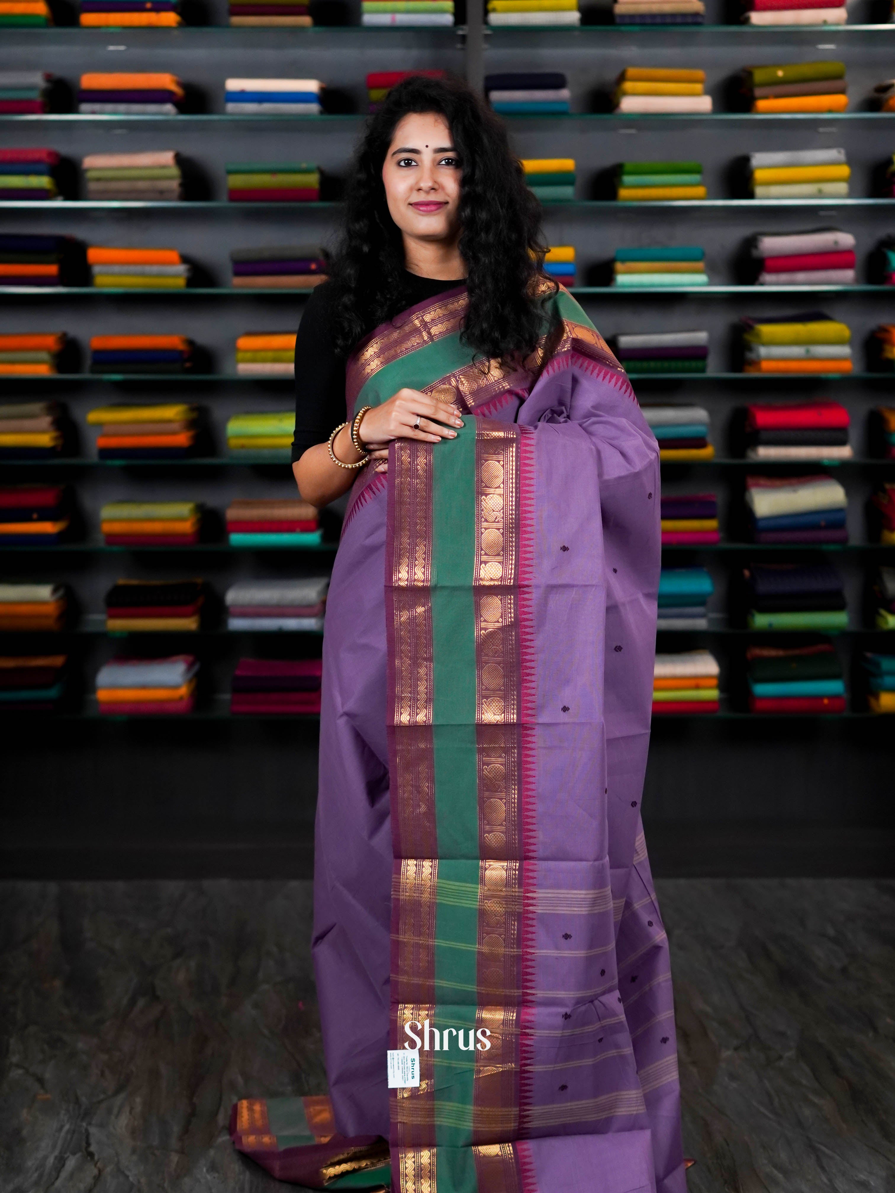 Lavender & Purple - Chettinad Cotton Saree - Shop on ShrusEternity.com