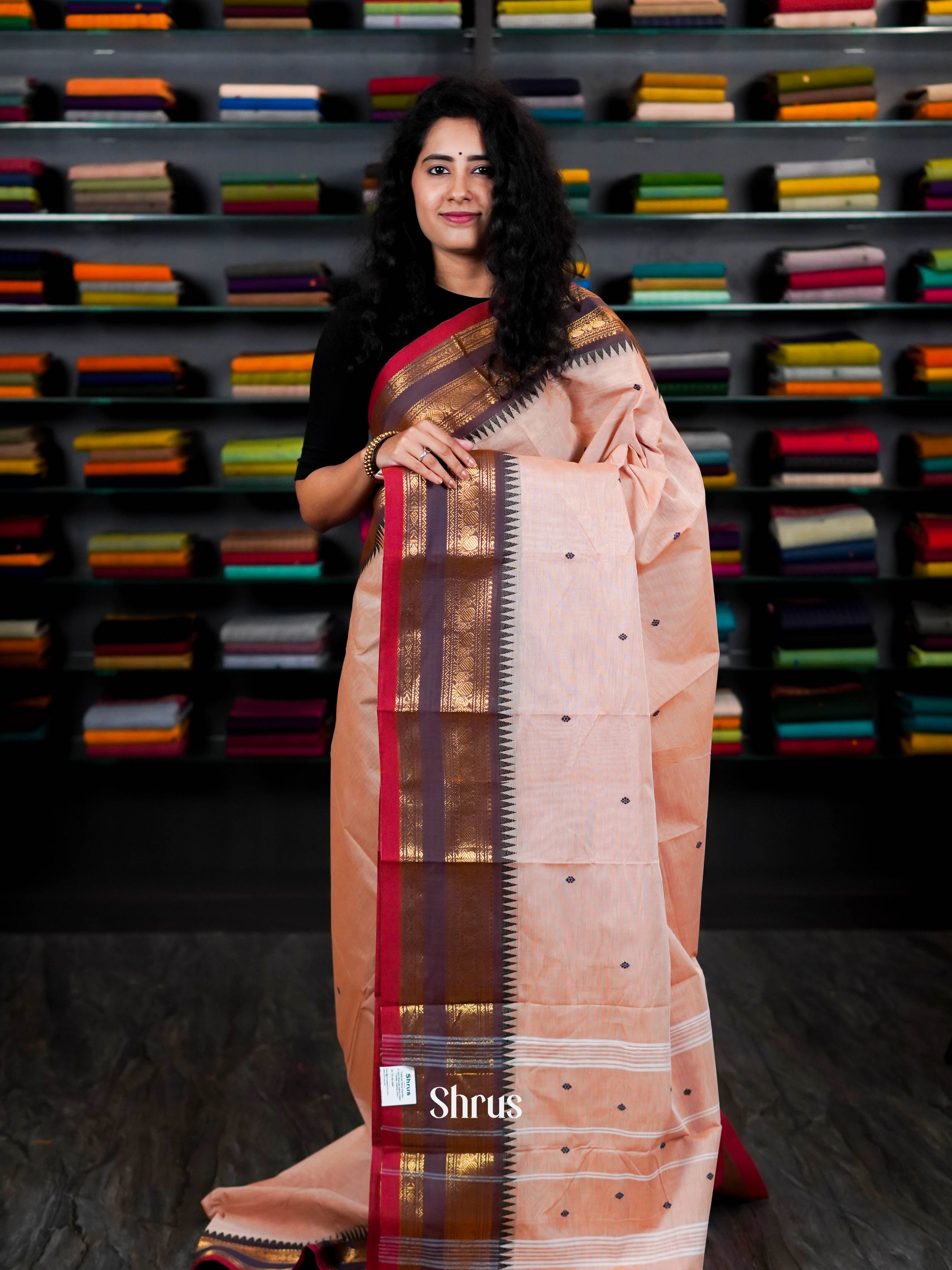 Dusty Pink & Brown - Chettinad Cotton Saree - Shop on ShrusEternity.com
