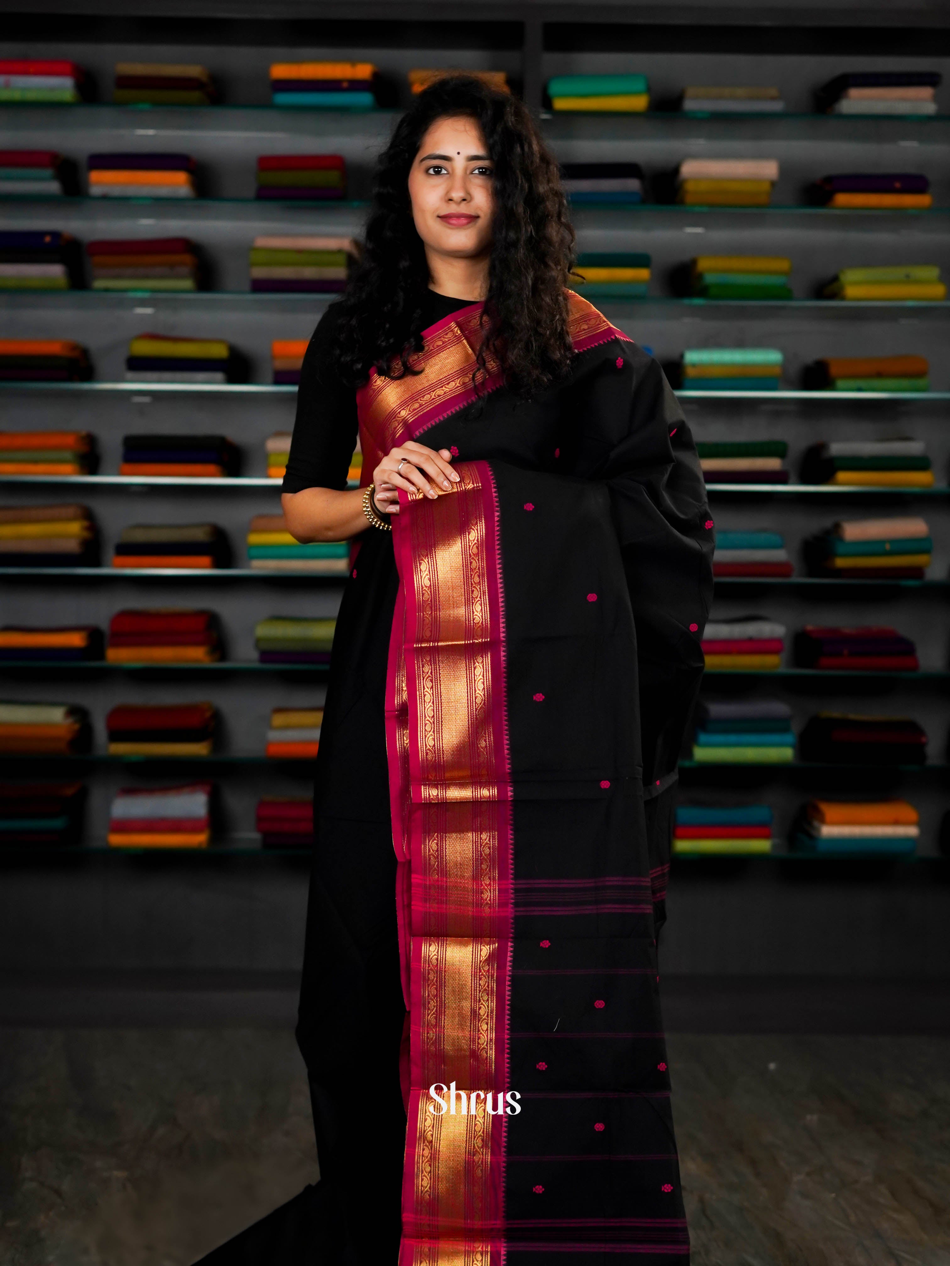 Black & Maroon - Chettinad Cotton Saree - Shop on ShrusEternity.com