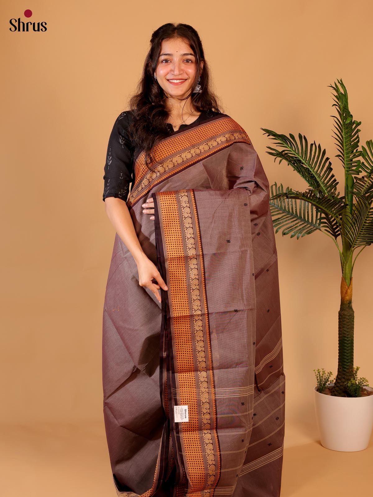 Brown - Chettinad Cotton Saree - Shop on ShrusEternity.com
