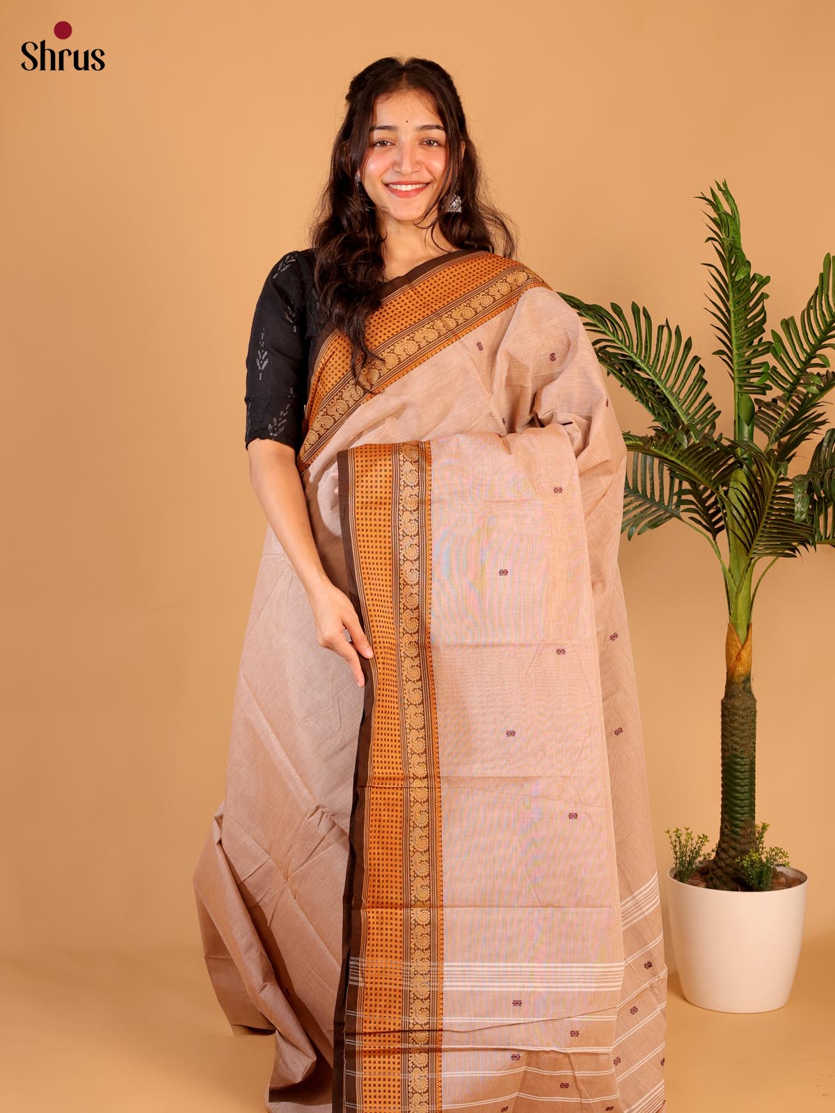 Grey & Brown - Chettinad Cotton Saree - Shop on ShrusEternity.com