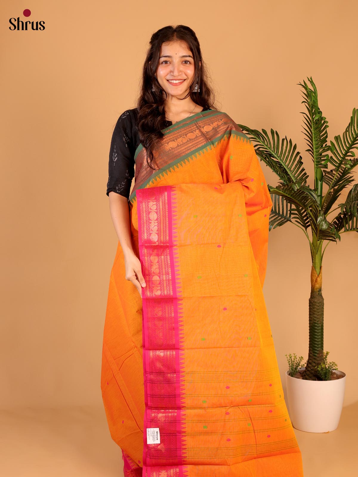 Orange & Pink - Chettinad Cotton Saree - Shop on ShrusEternity.com
