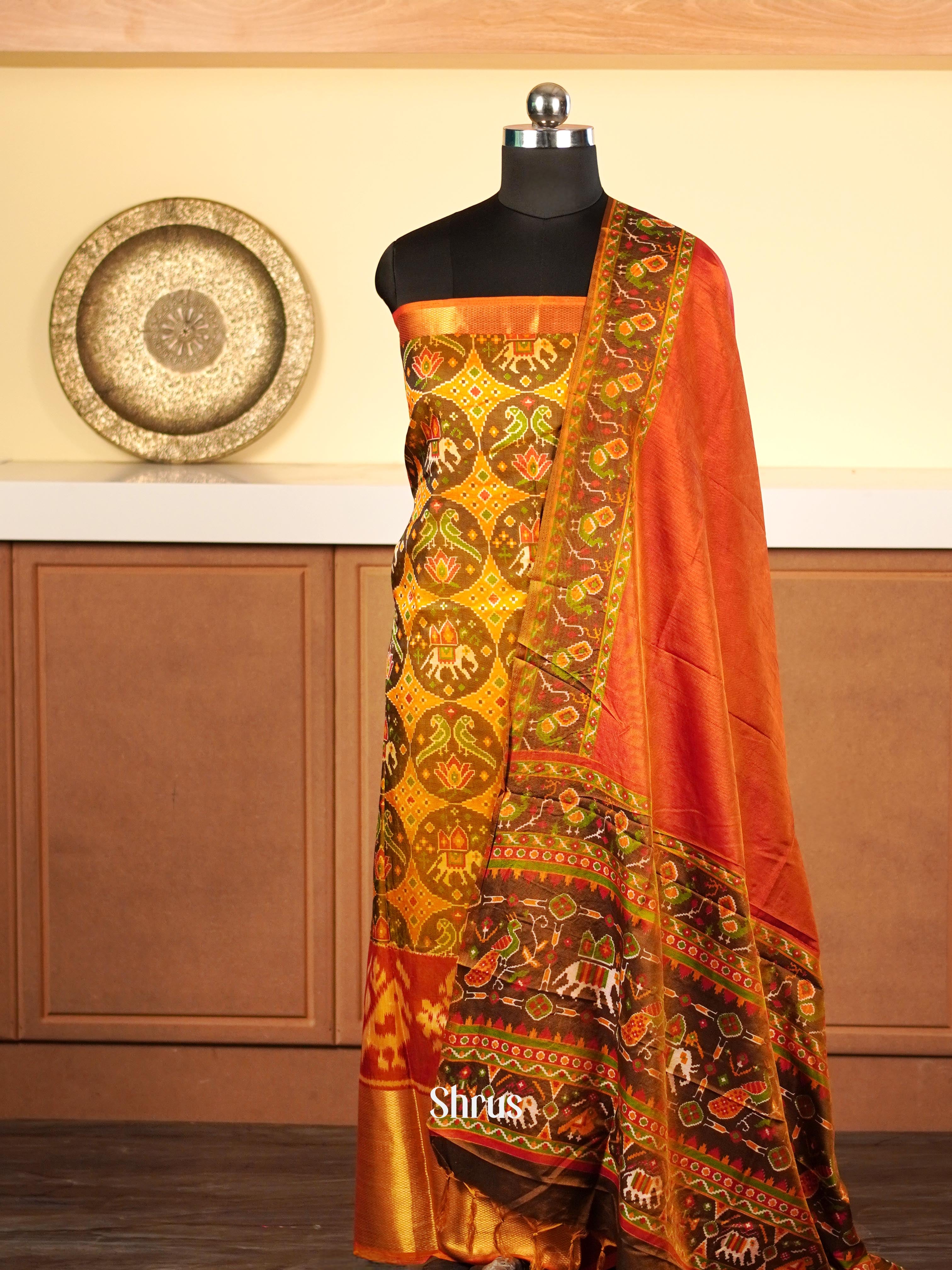 Double Shaded Golden Orange & Maroon - Semi Patola top & dupatta - Shop on ShrusEternity.com