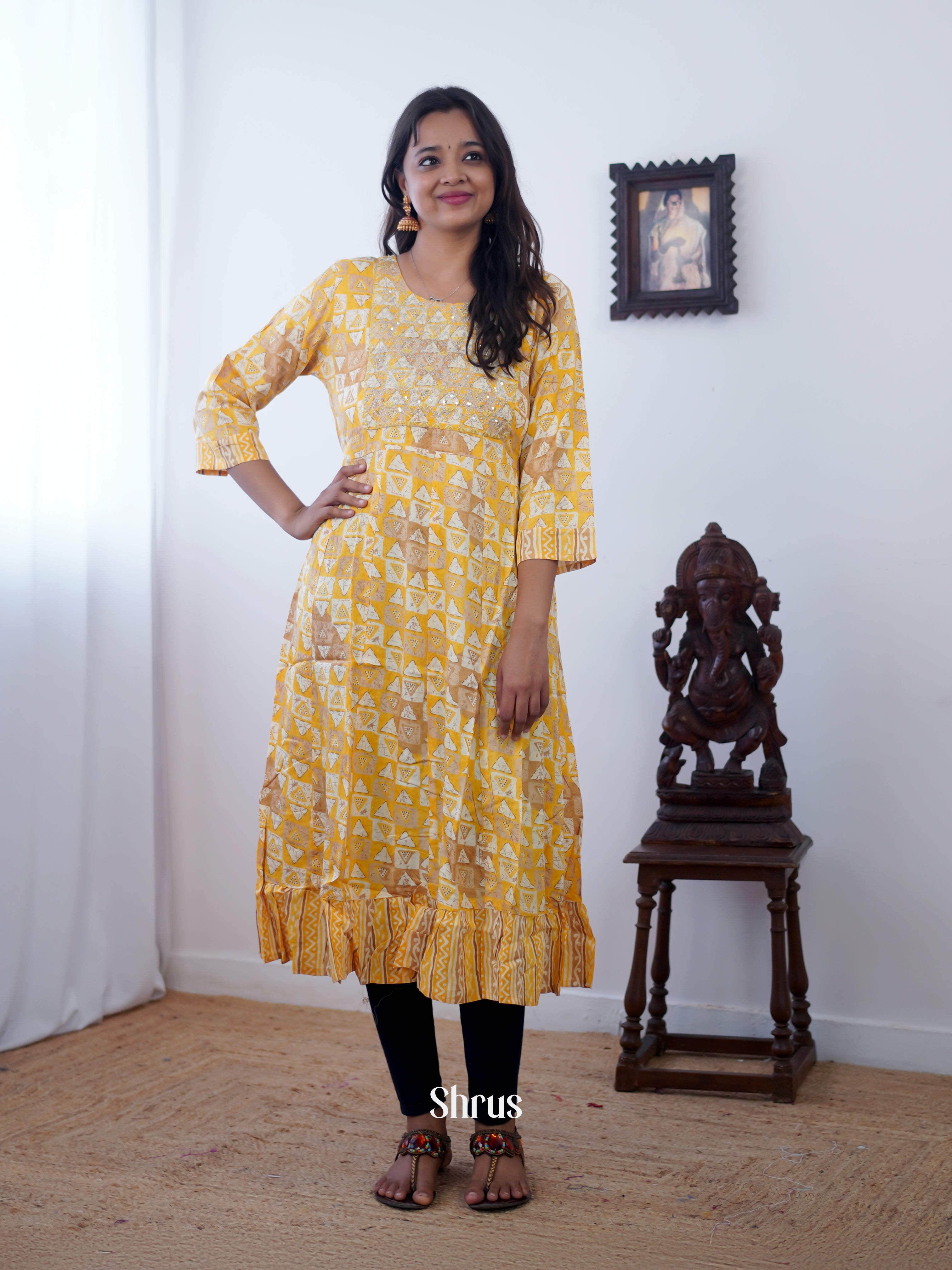 Yellow - Readymade Kurti - Shop on ShrusEternity.com