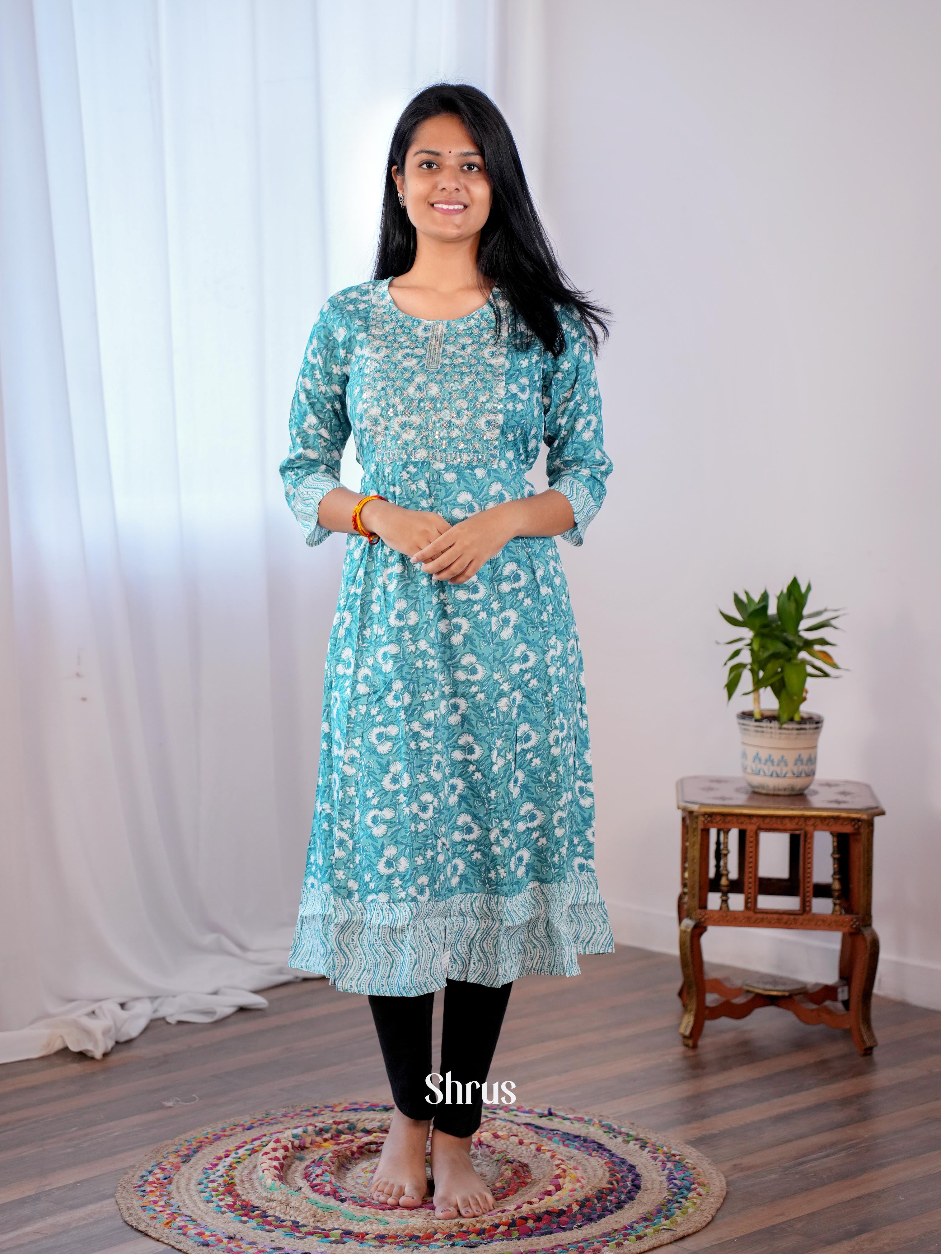 Blue - Readymade Kurti - Shop on ShrusEternity.com