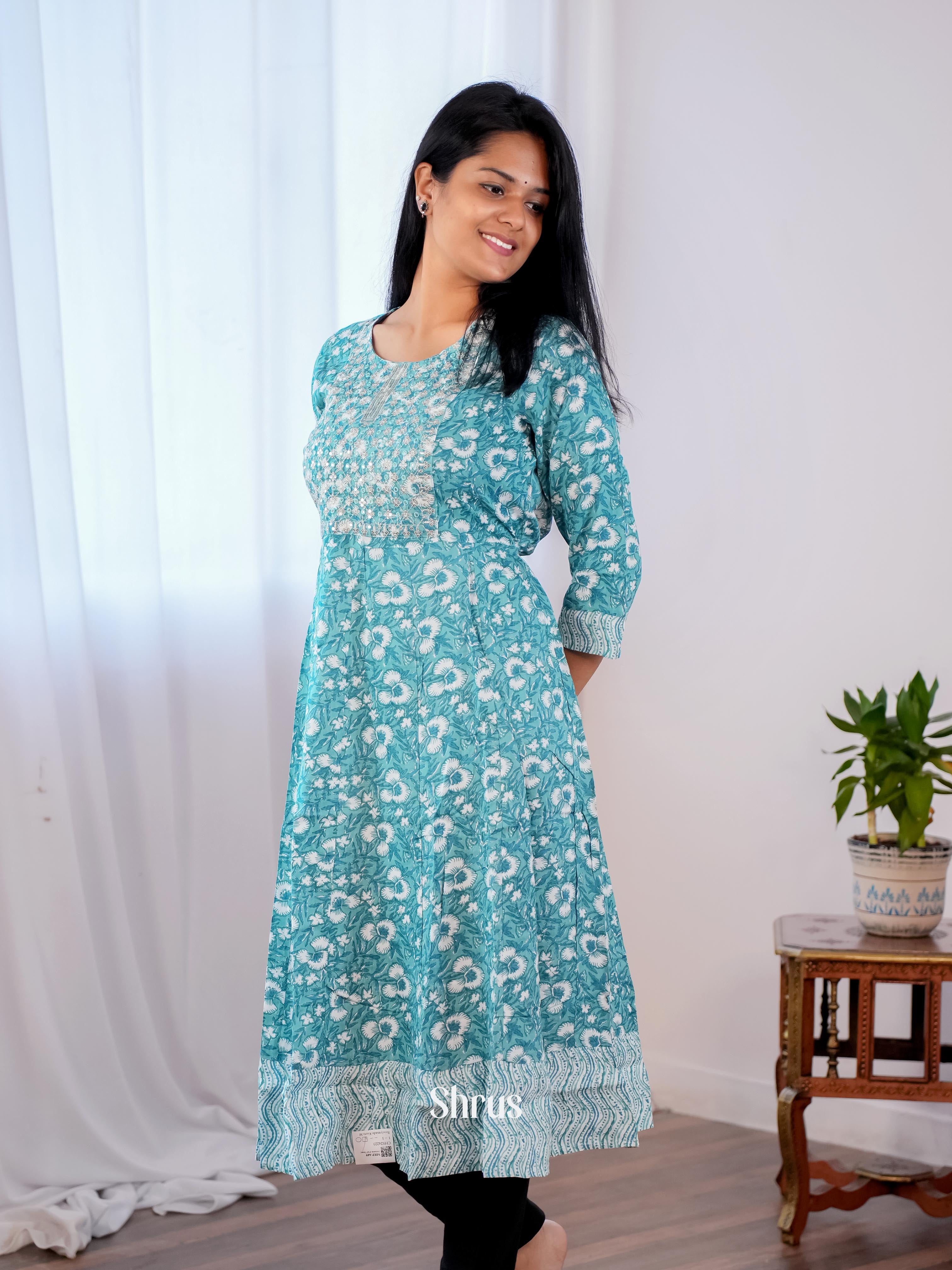 Blue - Readymade Kurti - Shop on ShrusEternity.com