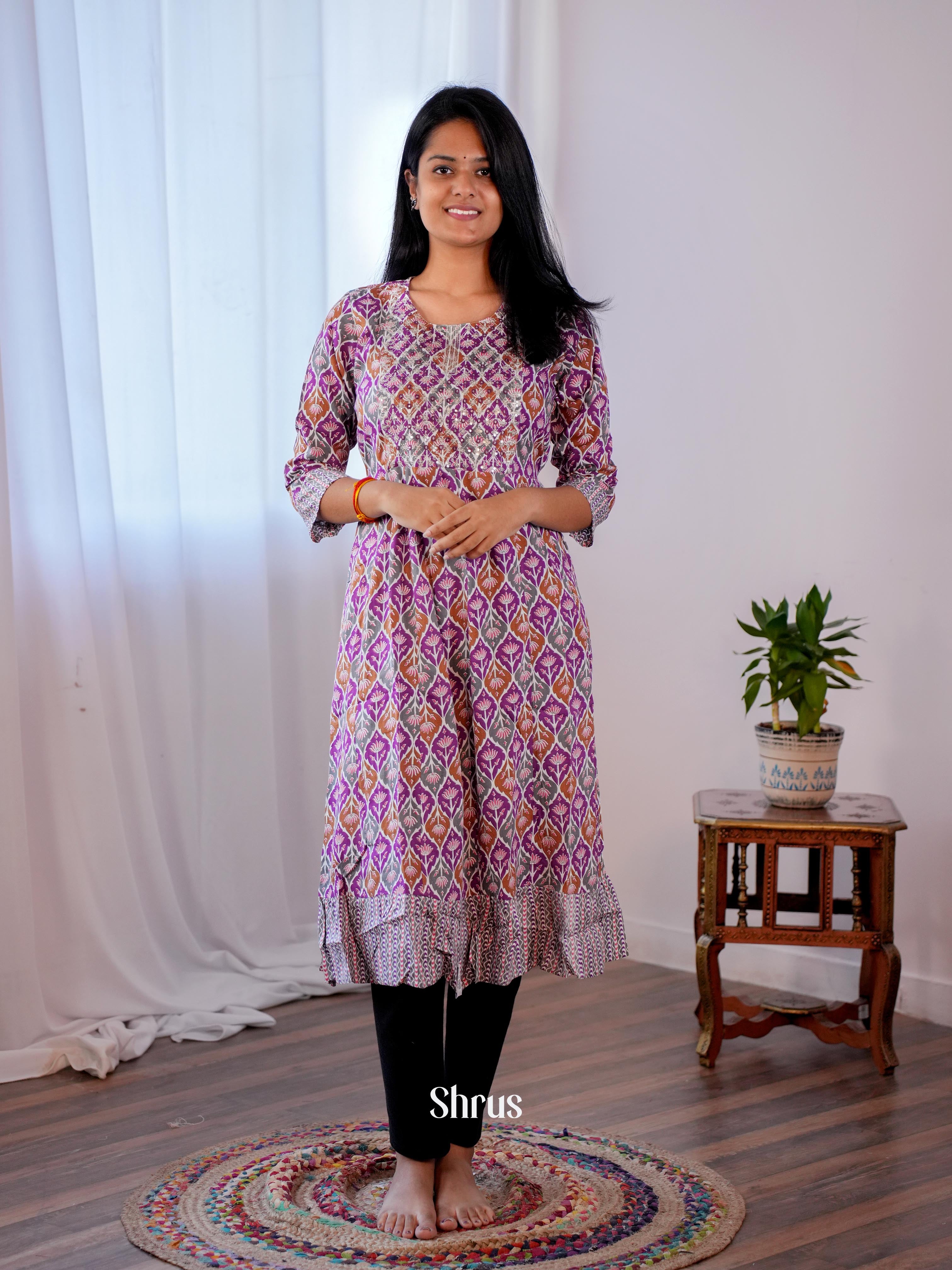 Purple- Readymade Kurti - Shop on ShrusEternity.com