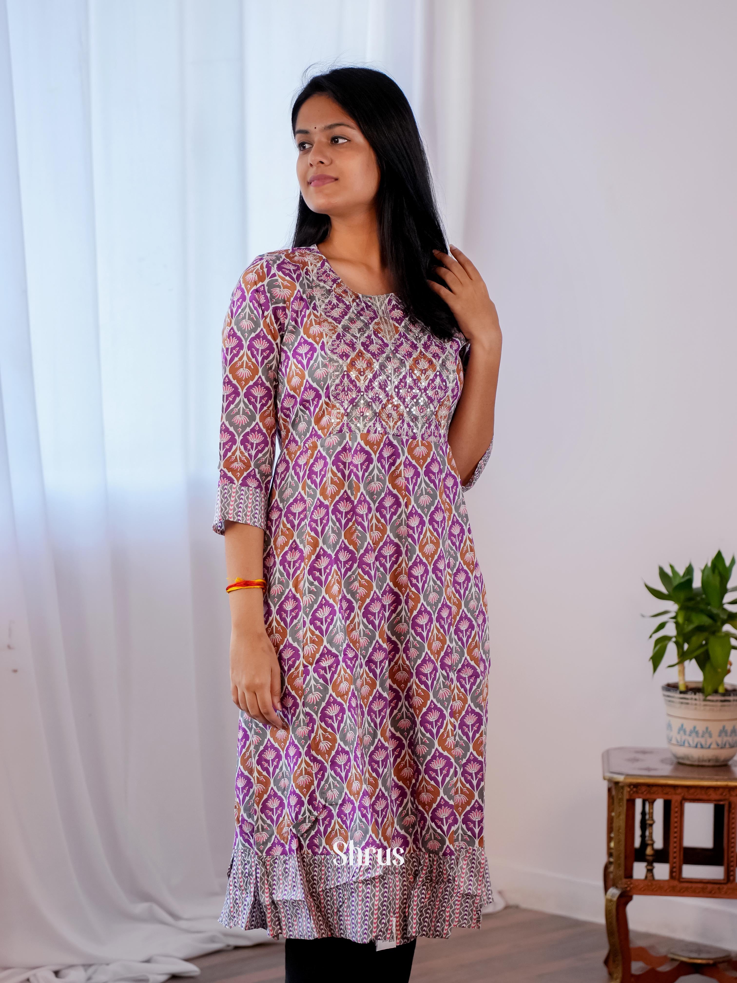 Purple- Readymade Kurti - Shop on ShrusEternity.com