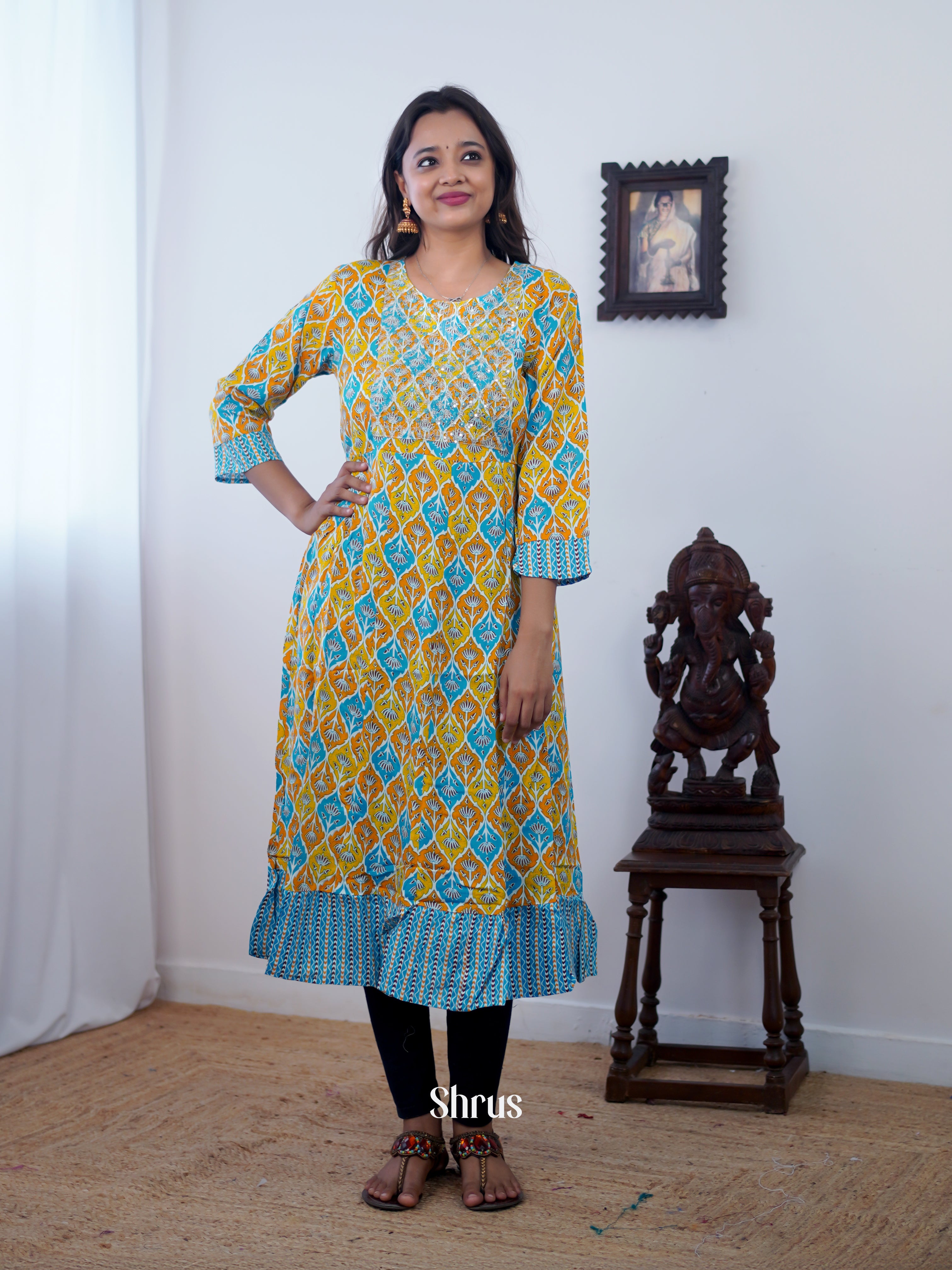 Brown & Blue - Readymade Kurti - Shop on ShrusEternity.com