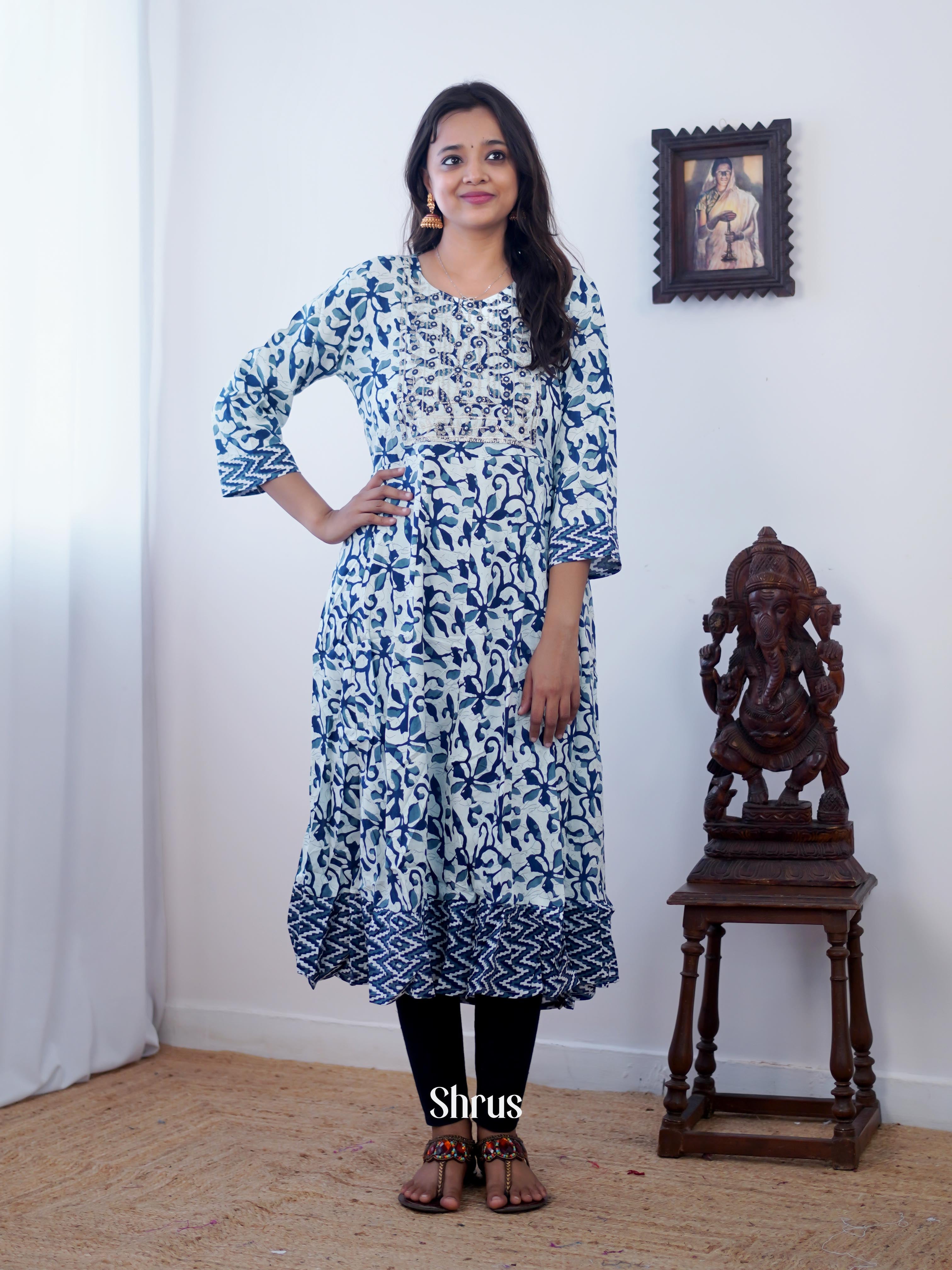 Blue- Readymade Kurti - Shop on ShrusEternity.com